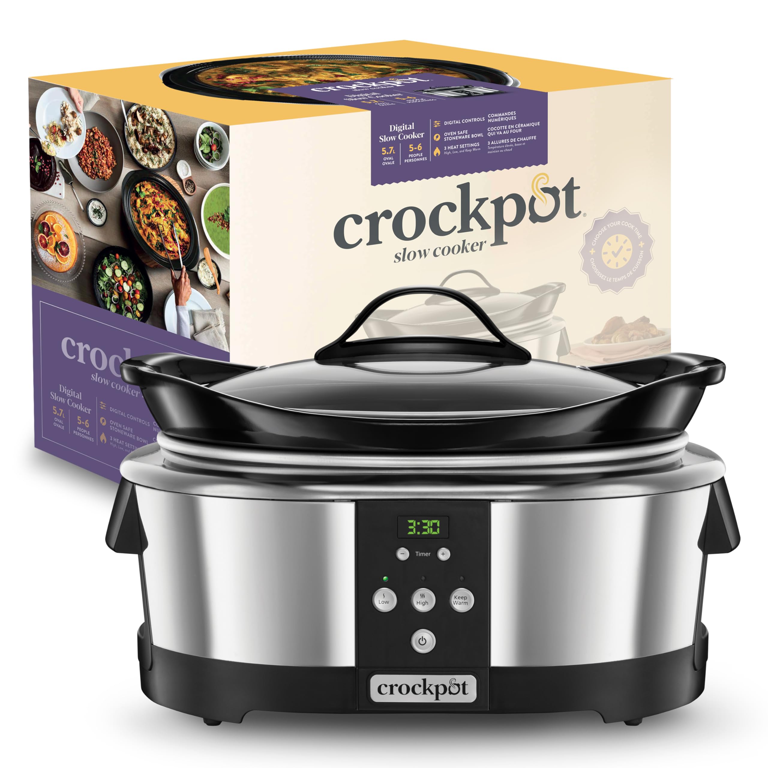 Programmable Crock-Pot SCCPBPP605 6-Quart Slow Cooker with Digital Timer - Stainless Steel - Perfect for Family Dinners, Meal Prep & Entertaining