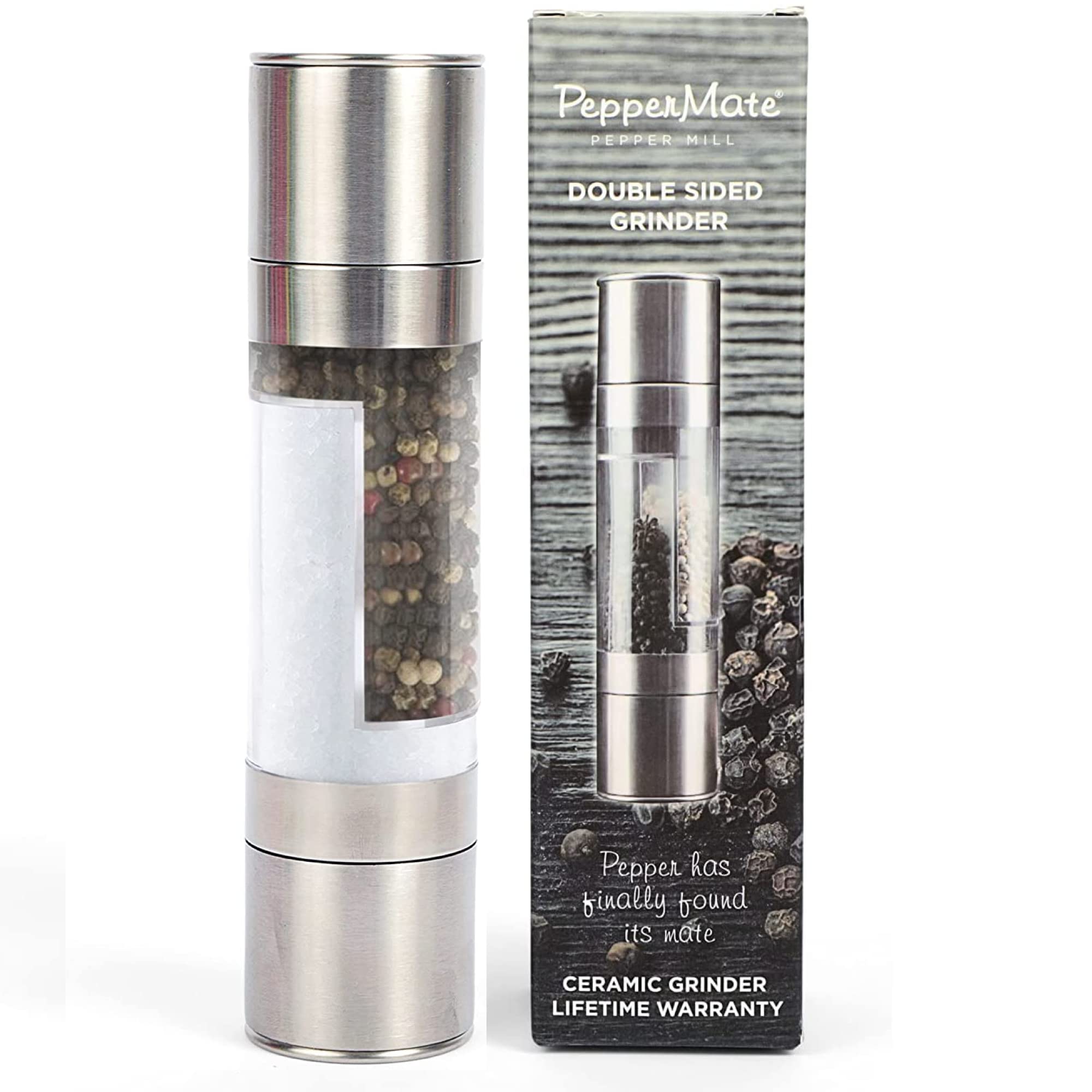 Premium Stainless Steel Salt and Pepper Grinder Set - Adjustable Ceramic Burrs for Fresh Seasoning - 2-in-1 Combo (100g Salt & 50g Pepper Capacity) - Perfect for Kitchen, Dining Table & Outdoor Cooking