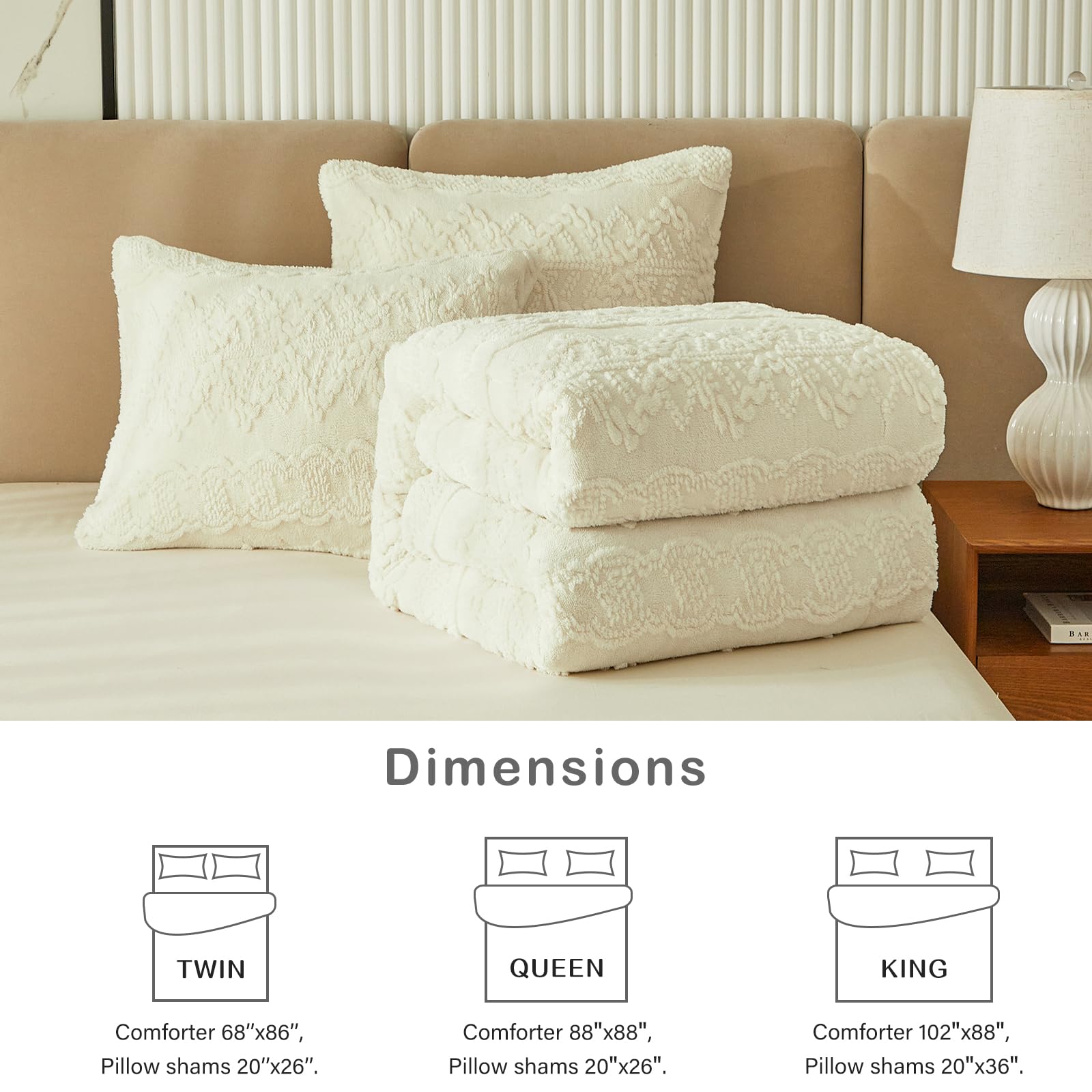 Luxury Flannel Fleece Sherpa Comforter Set Twin Size - Jacquard Boho Stripes Down Alternative Comforter White - Ultra Soft & Warm 3-Piece Bedding Set (1 Comforter + 2 Pillowcases) - Perfect for Winter Bedrooms, Guest Rooms & Cozy Cabin Retreats