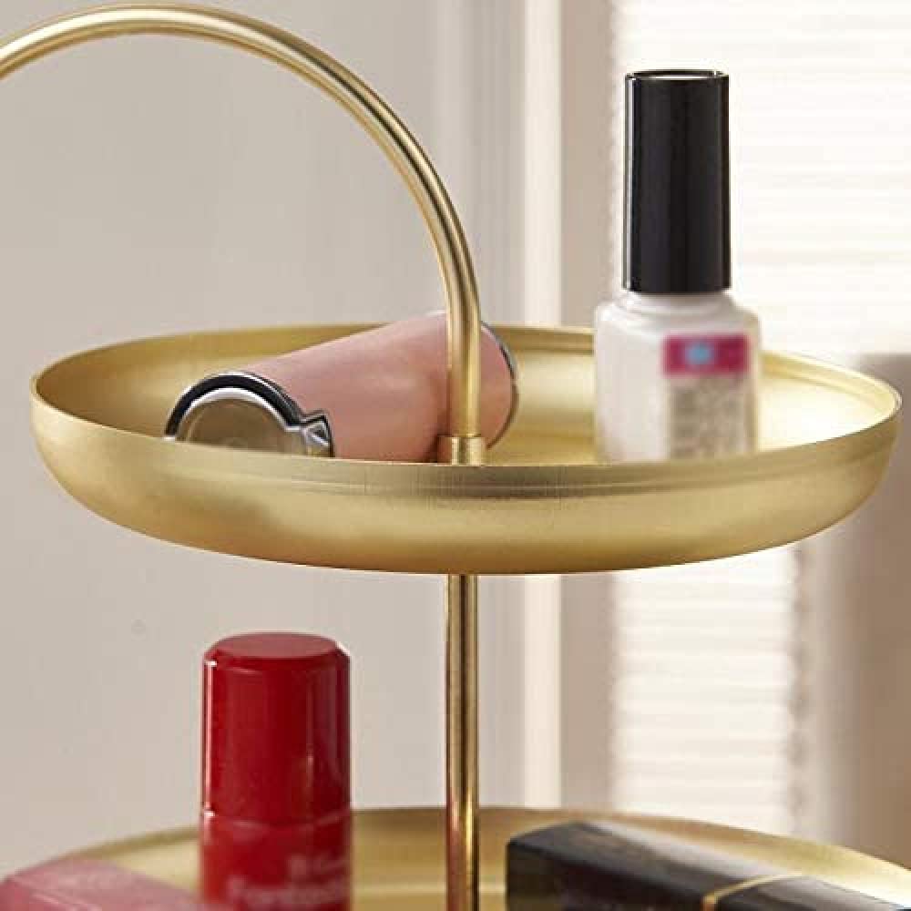 2-Tier Gold Metal Jewelry Tray Organizer - Double Layer Storage for Rings, Earrings, Necklaces & Lipsticks | Perfect for Vanity, Dresser, Travel & Gift Giving