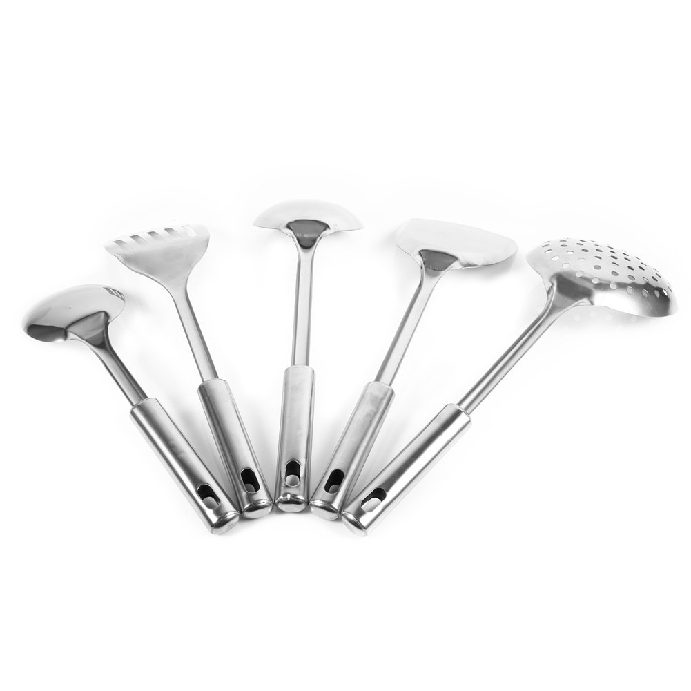 5Pcs Stainless Steel Kitchen Utensil Set - Durable Cooking Tools for Home & Restaurant Use - Perfect for Baking, Frying, and Food Prep