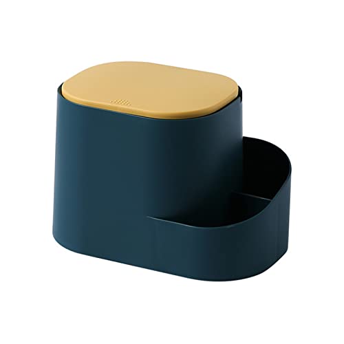 Adjustable Height Dark Blue Plastic Phone Holder Stand with Lid - Desktop Garbage Bin for Mobile Phones, Office & Household Use - Perfect for Desk Organization, Workspace Decluttering, and Easy Phone Storage