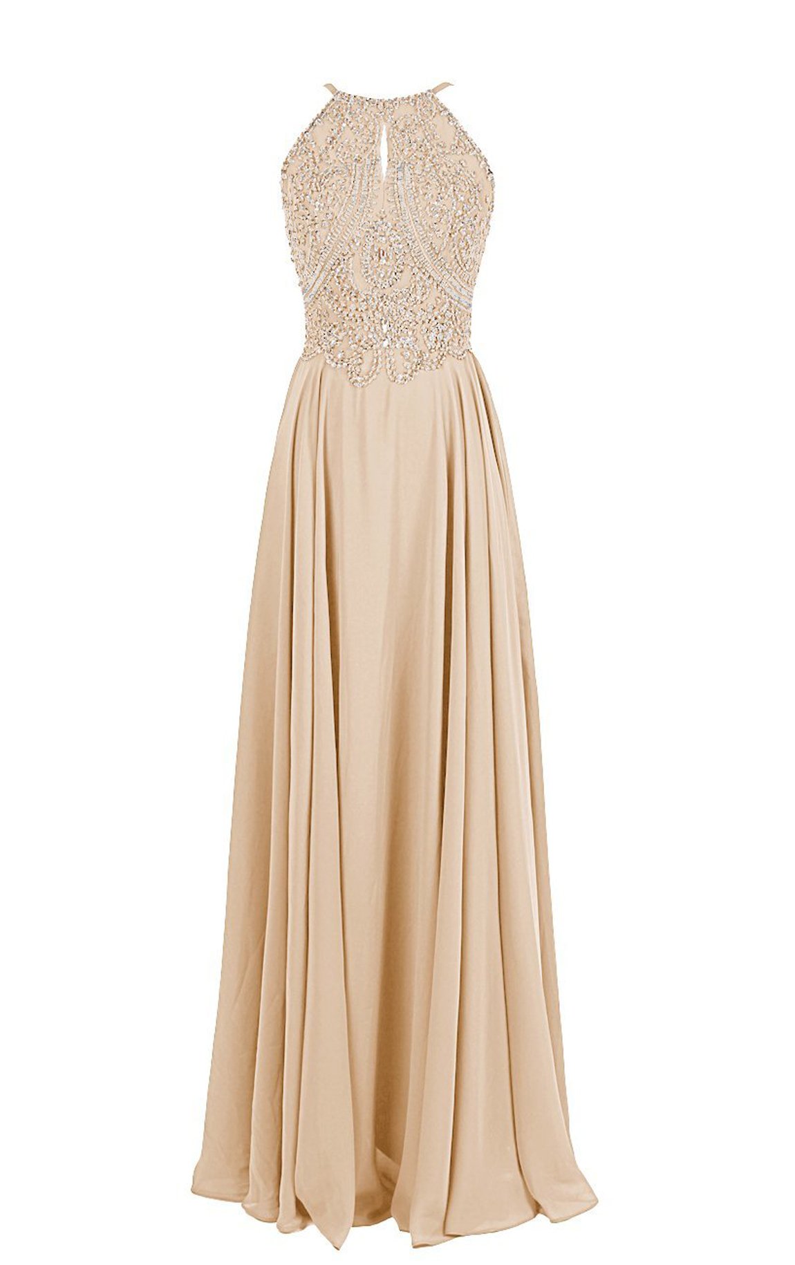 Elegant Long Chiffon Prom Dress with Beaded Bodice & Straps - BD100 | Perfect for Evening Gowns, Homecoming, Pageants & Formal Events