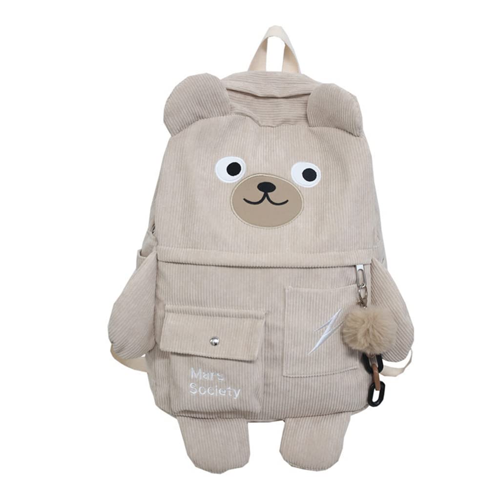 Cartoon Bear Backpack for Kids & Adults - Soft Ribbed Velvet School Bookbag with Multiple Pockets - Perfect for School, Travel, and Everyday Use