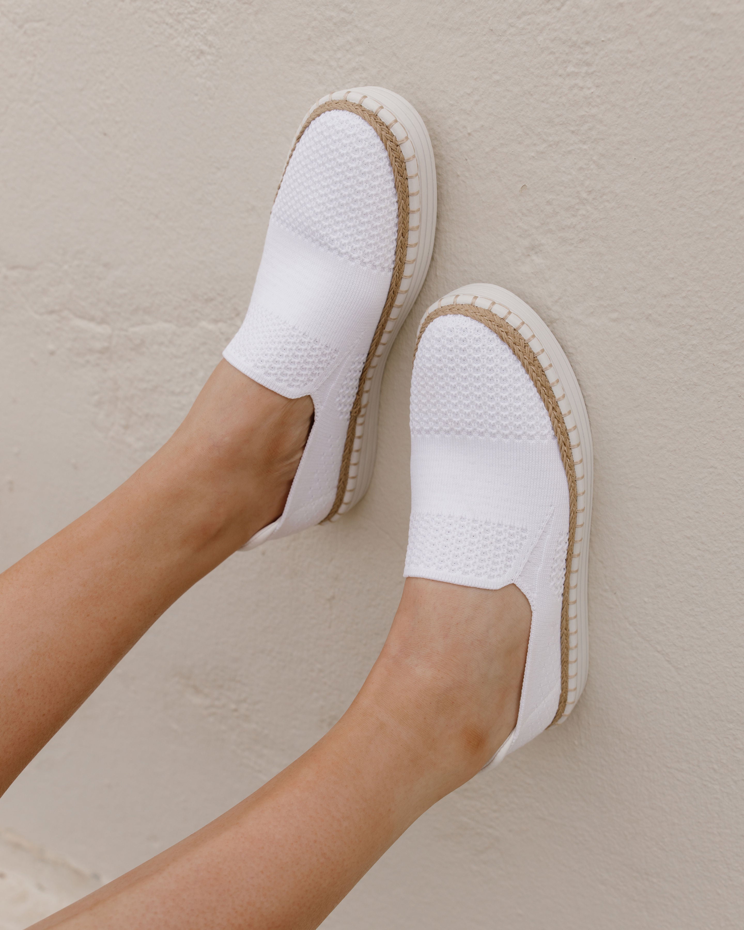 Comfortable Women's Queen Slip On Sneakers - Breathable White Knit Casual Shoes for Walking, Travel & Everyday Wear