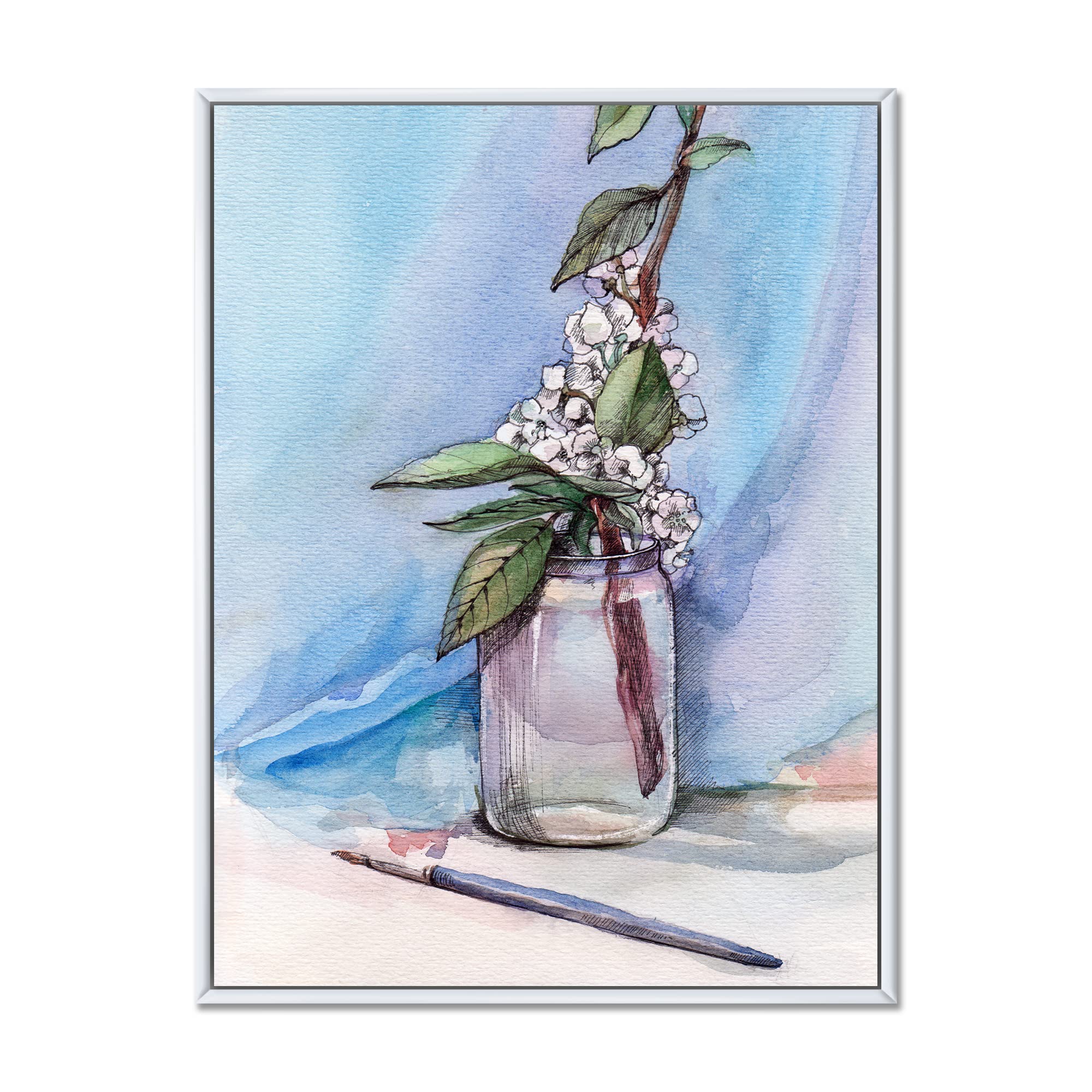 DesignQ Cherry Blossom in Glass Jar - Framed Canvas Wall Art Print for Farmhouse Decor | Perfect for Living Room, Bedroom & Office Wall Decor