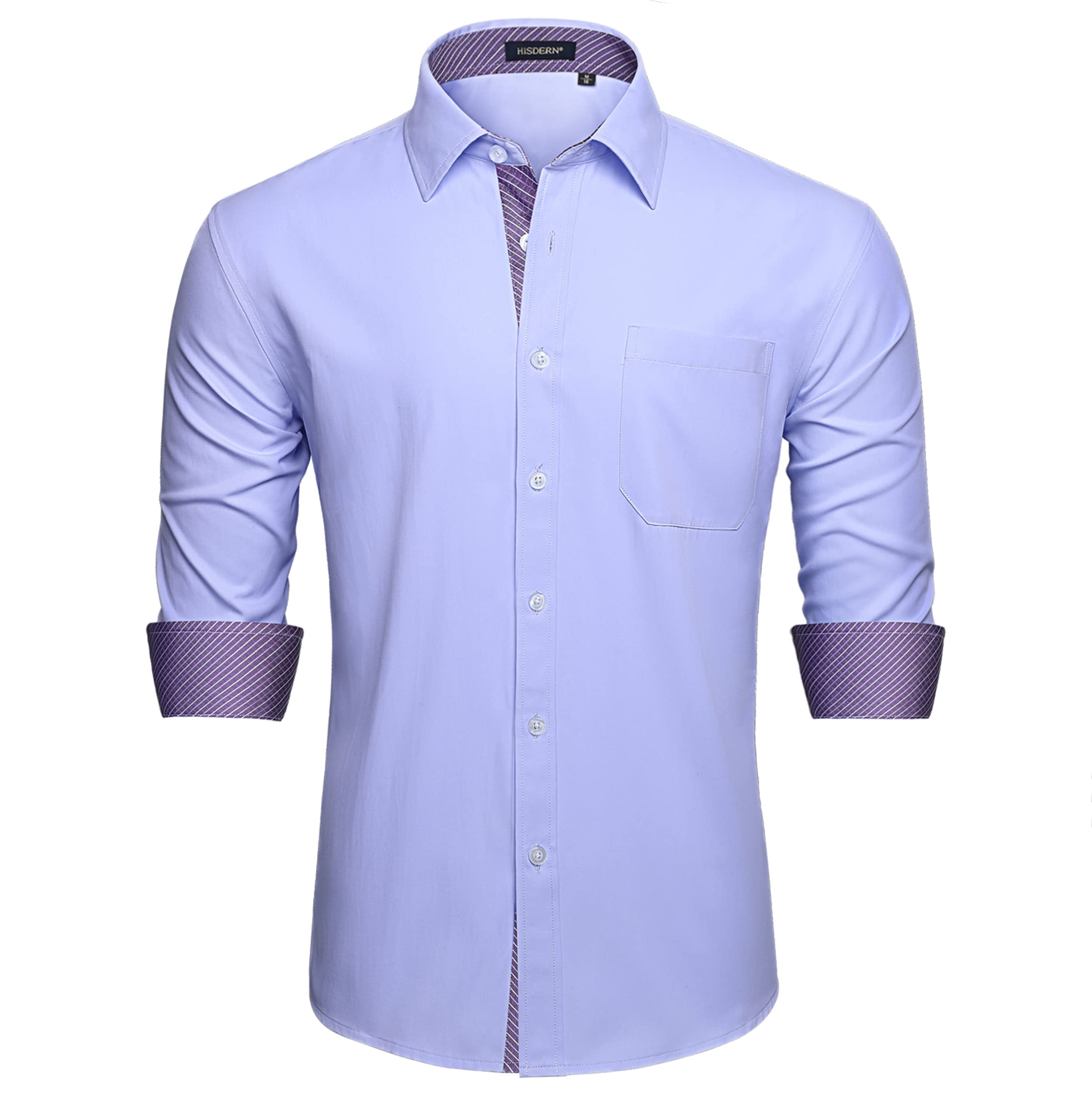 Premium HISDERN Men's Dress Shirts - Long Sleeve Button Down Formal & Casual Shirts for Business, Wedding & Office Wear | Contrast Collar Tuxedo Shirt for Men | Perfect for Business Meetings, Weddings & Special Occasions