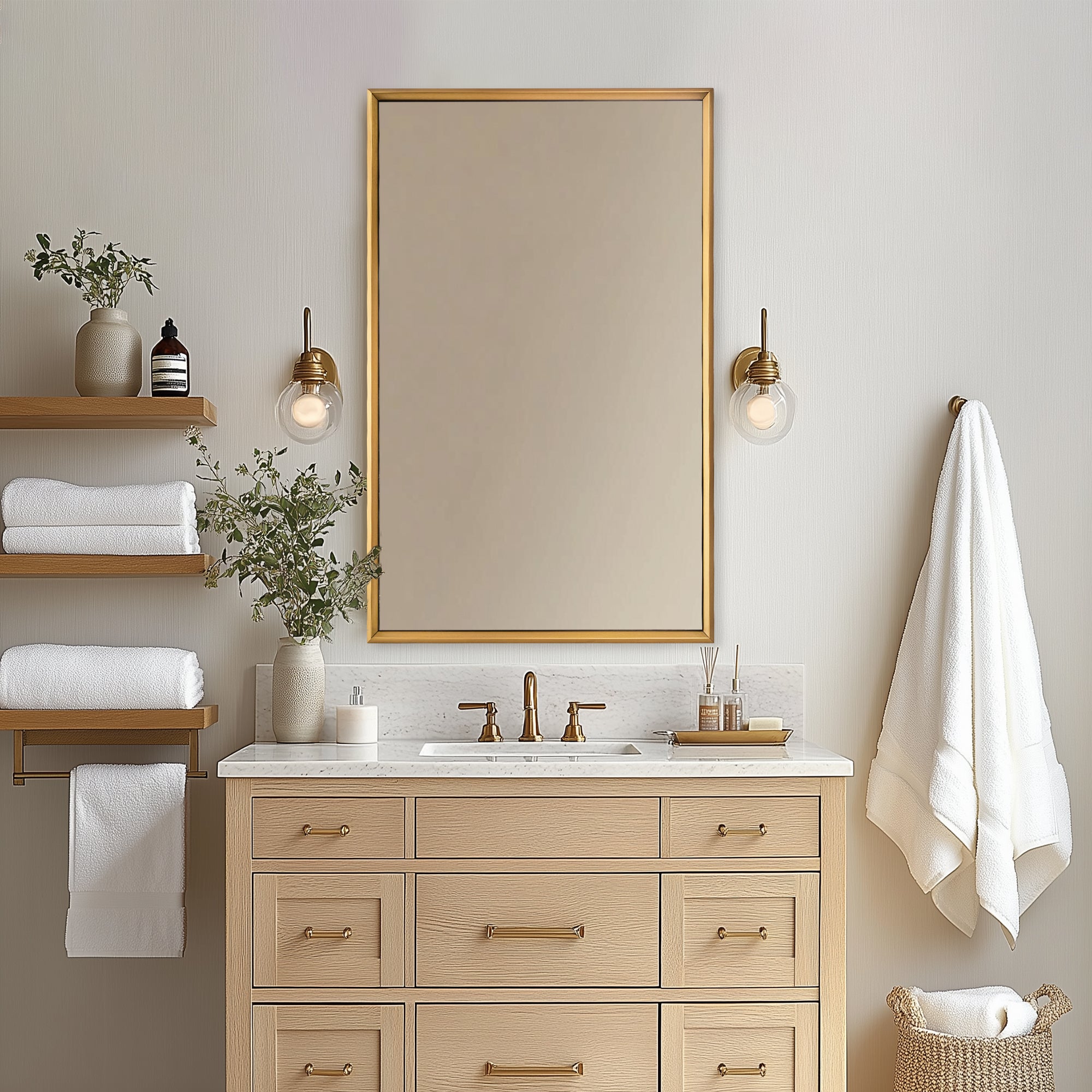 Contemporary Beveled Framed Rectangle Wall Mirror with Stainless Steel Frame - Perfect for Bathroom Vanity, Bedroom Decor & Modern Home Interior Design