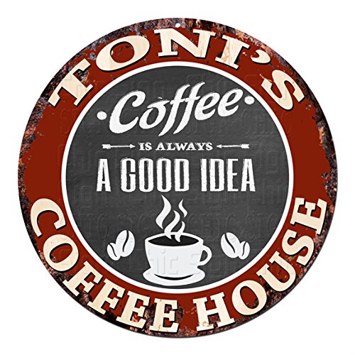 TONI'S Coffee House Vintage Tin Sign - Rustic Retro Metal Wall Decor for Kitchen, Bar, Pub, Cafe & Man Cave - Unique Gift Idea for Coffee Lovers & Home Decor Enthusiasts