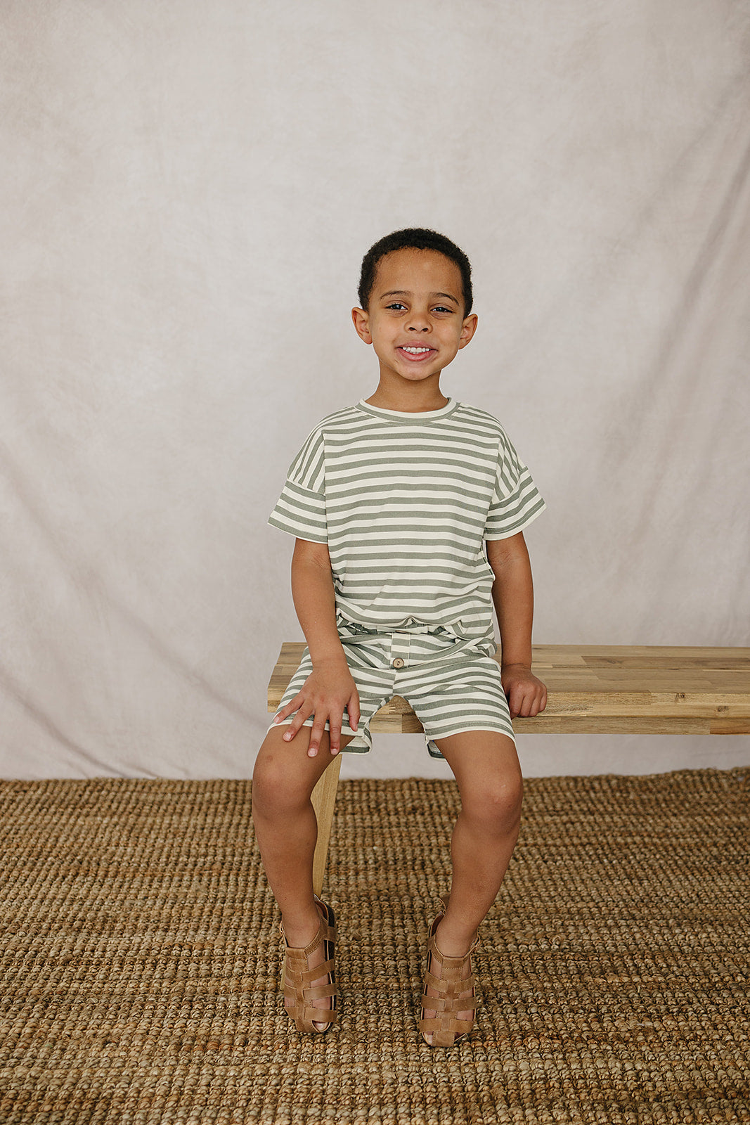 Sage Green Striped Button-Up Short Set for Women - Casual Summer Outfit for Beach, Vacation & Everyday Wear