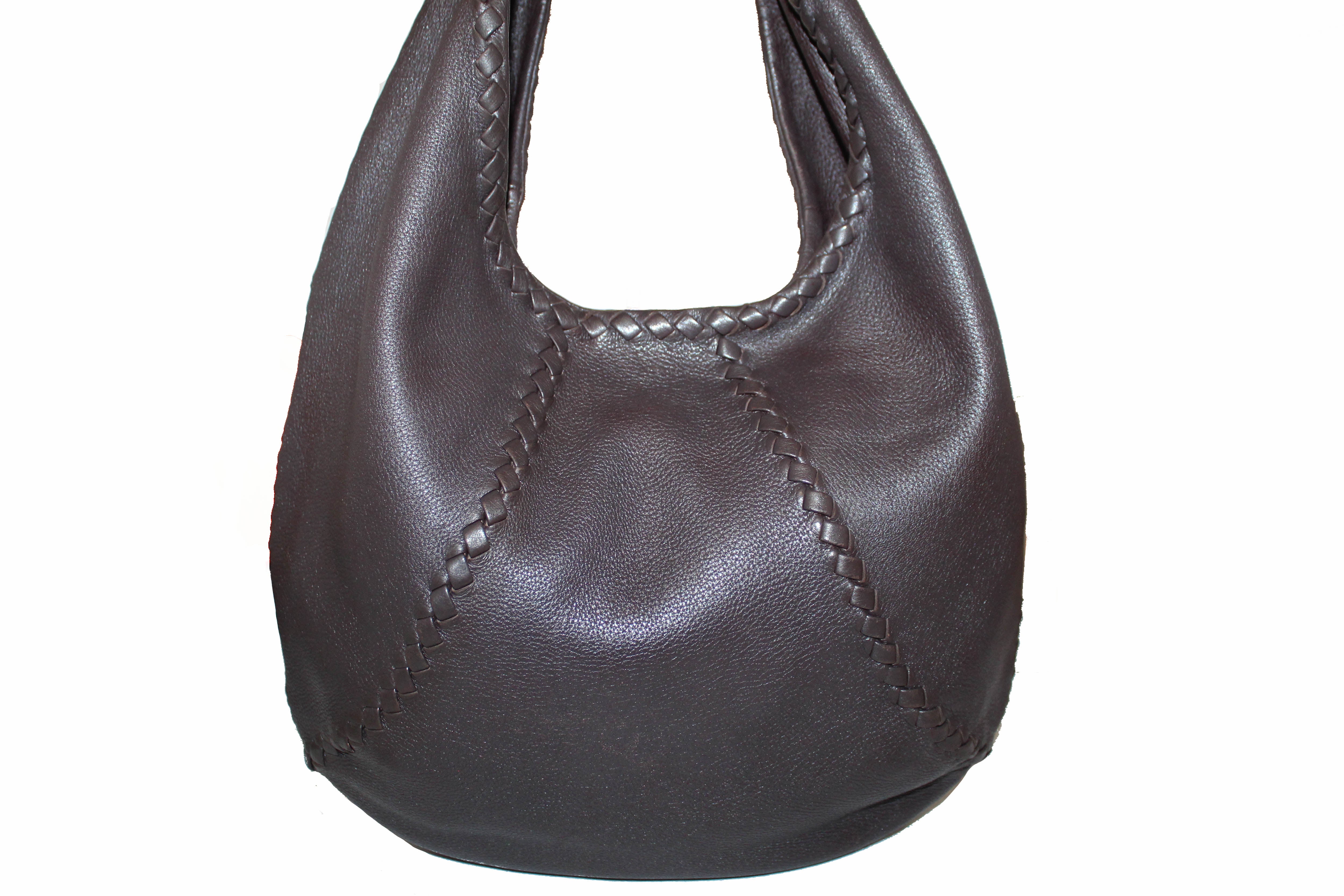 Authentic Bottega Veneta Dark Brown Cervo Leather Baseball Hobo Bag - Luxury Designer Shoulder Bag for Women | Perfect for Work, Travel & Everyday Use