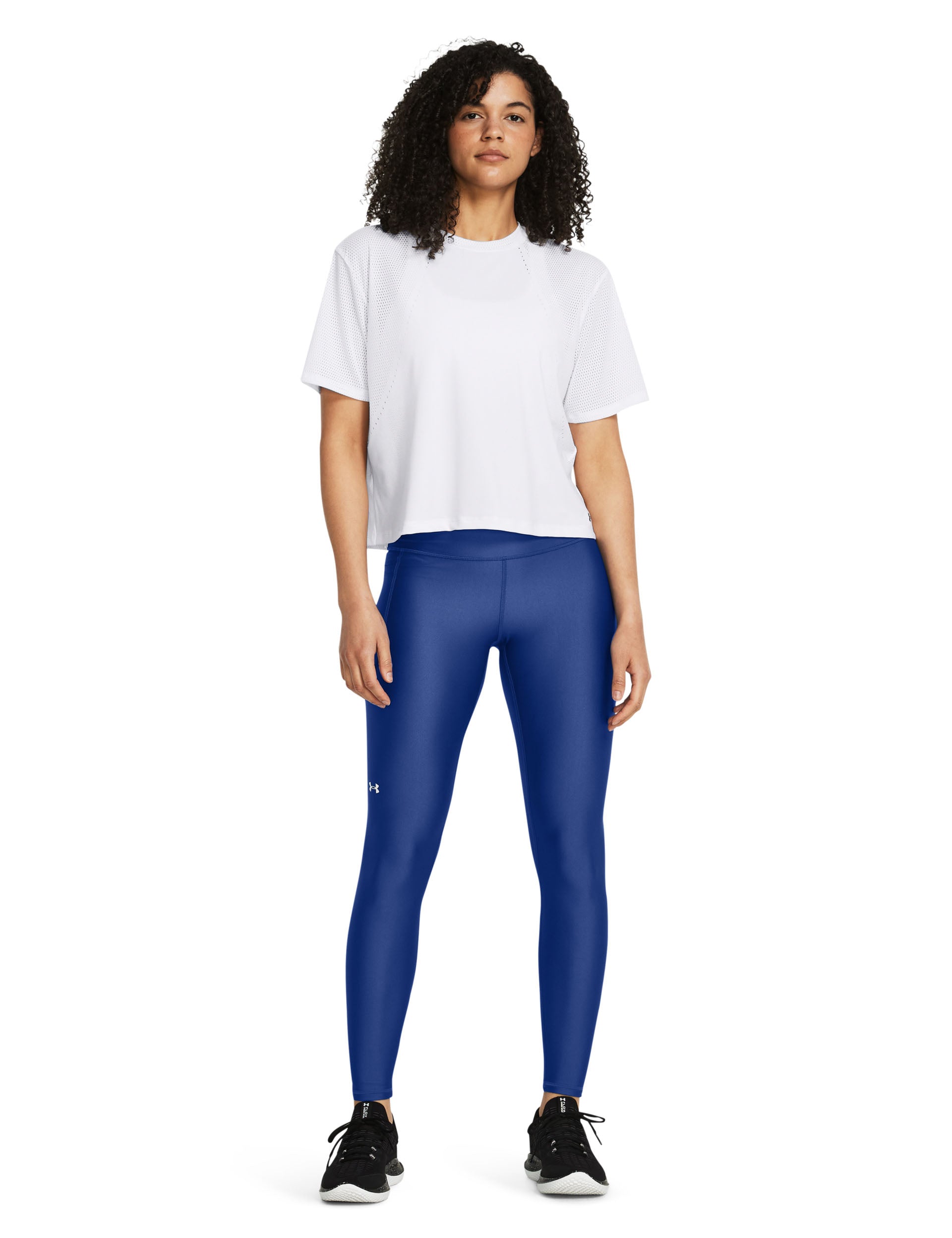 HeatGear No-Slip Waistband Full-Length Leggings for Women - Tech Blue/White - High-Performance Workout & Yoga Pants for Gym & Active Lifestyle