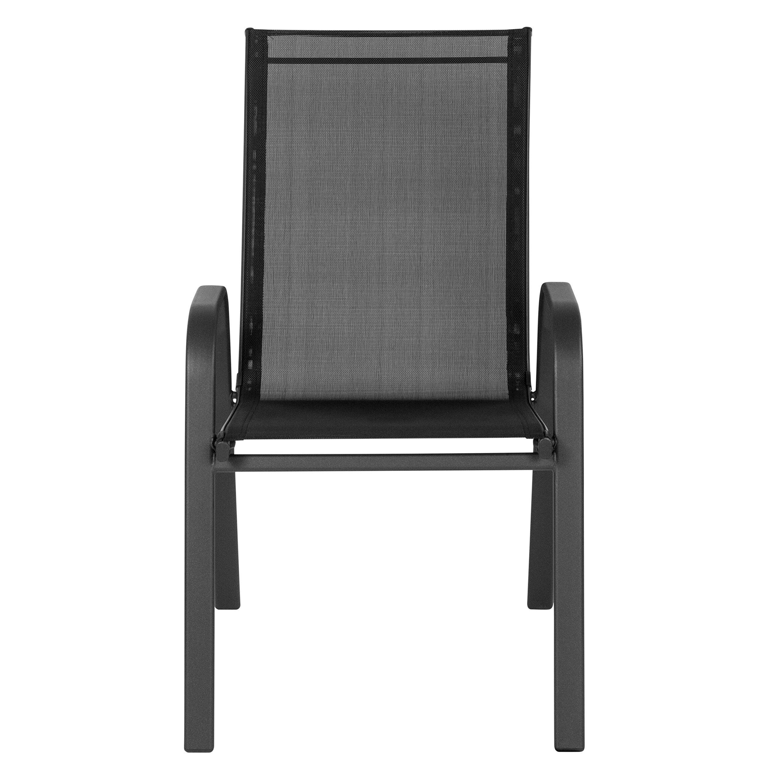 Flash Furniture Brazos Series Outdoor Stackable Patio Chairs with Flex Comfort Material - Set of 5 Black Modern Sling Chairs for Backyard, Poolside & Garden Relaxation