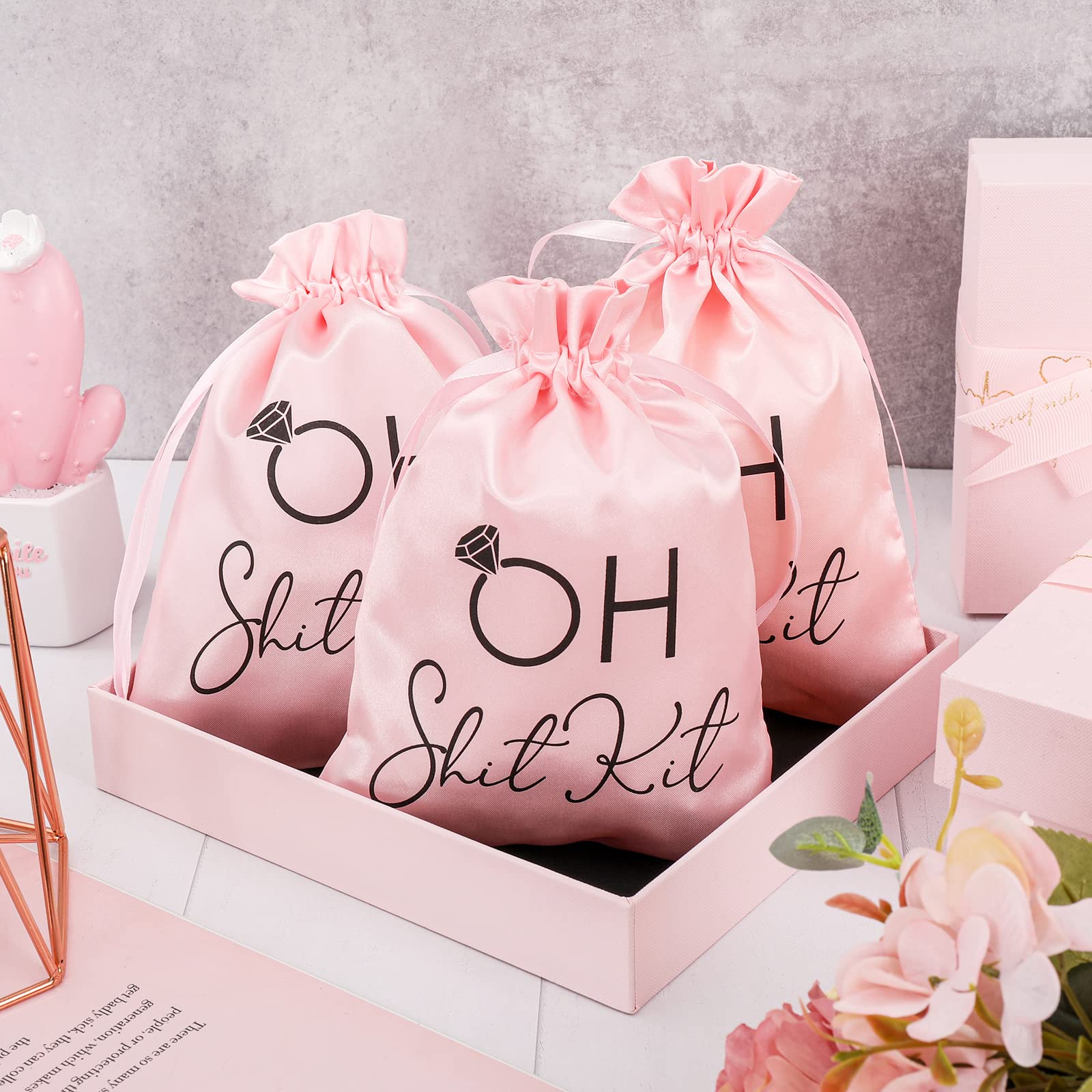 Whaline 10Pcs Pink Bachelorette Party Favor Hangover Kit Bags - 6x8 Inch Large Drawstring Gift Bags for Wedding, Bridal Shower & Recovery Gifts - Perfect for Hangover Survival Kits, Bridesmaid Gifts & Party Favors