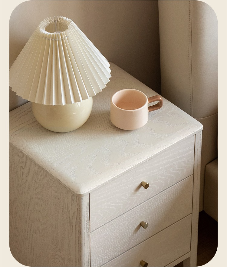 Solid Oak Wood Nightstand - Cream Finish, Modern Bedside Table for Bedroom, Living Room, or Nursery Furniture