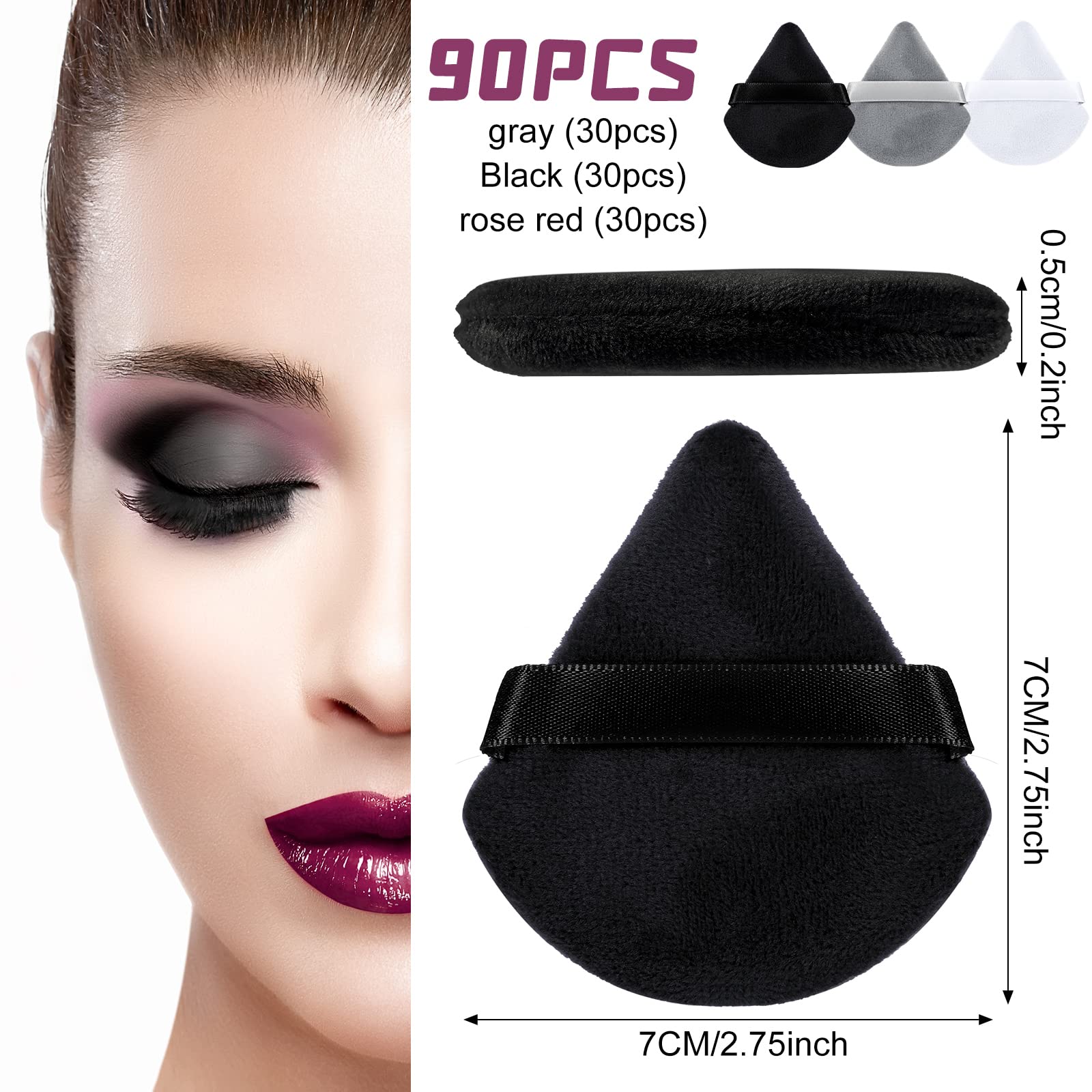 90 Pcs Soft Triangle Powder Puff Set - Premium Makeup Sponges & Blenders for Loose Powder, Foundation & Setting Powder (Black/White/Gray) | Ideal for Professional Makeup, Travel & Everyday Beauty Routine