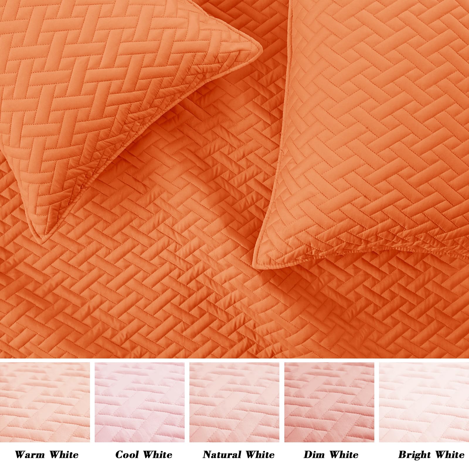 Exclusive Full Queen Size Quilt Bedding Set with Pillow Shams - Soft Lightweight Basket Quilted Bedspread Coverlet for All Seasons - Orange Home Decor for Cozy Bedroom & Guest Room