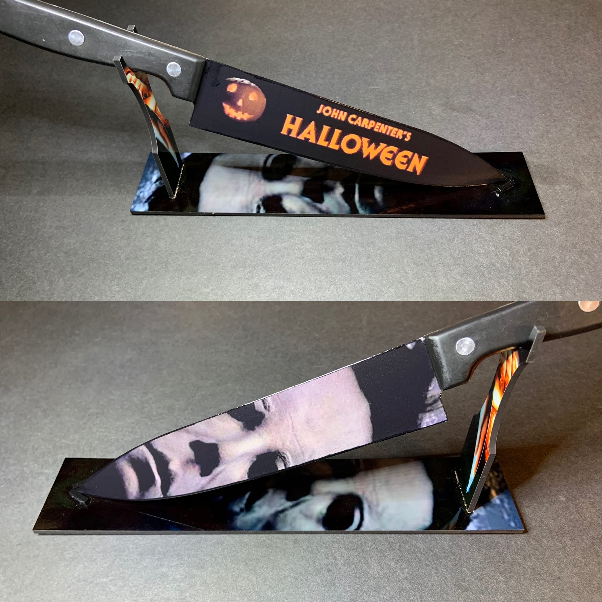 Halloween Kitchen Knife Set with Sublimated Stand - Scary Pumpkin Design for Halloween Party Decorations & Cosplay Props