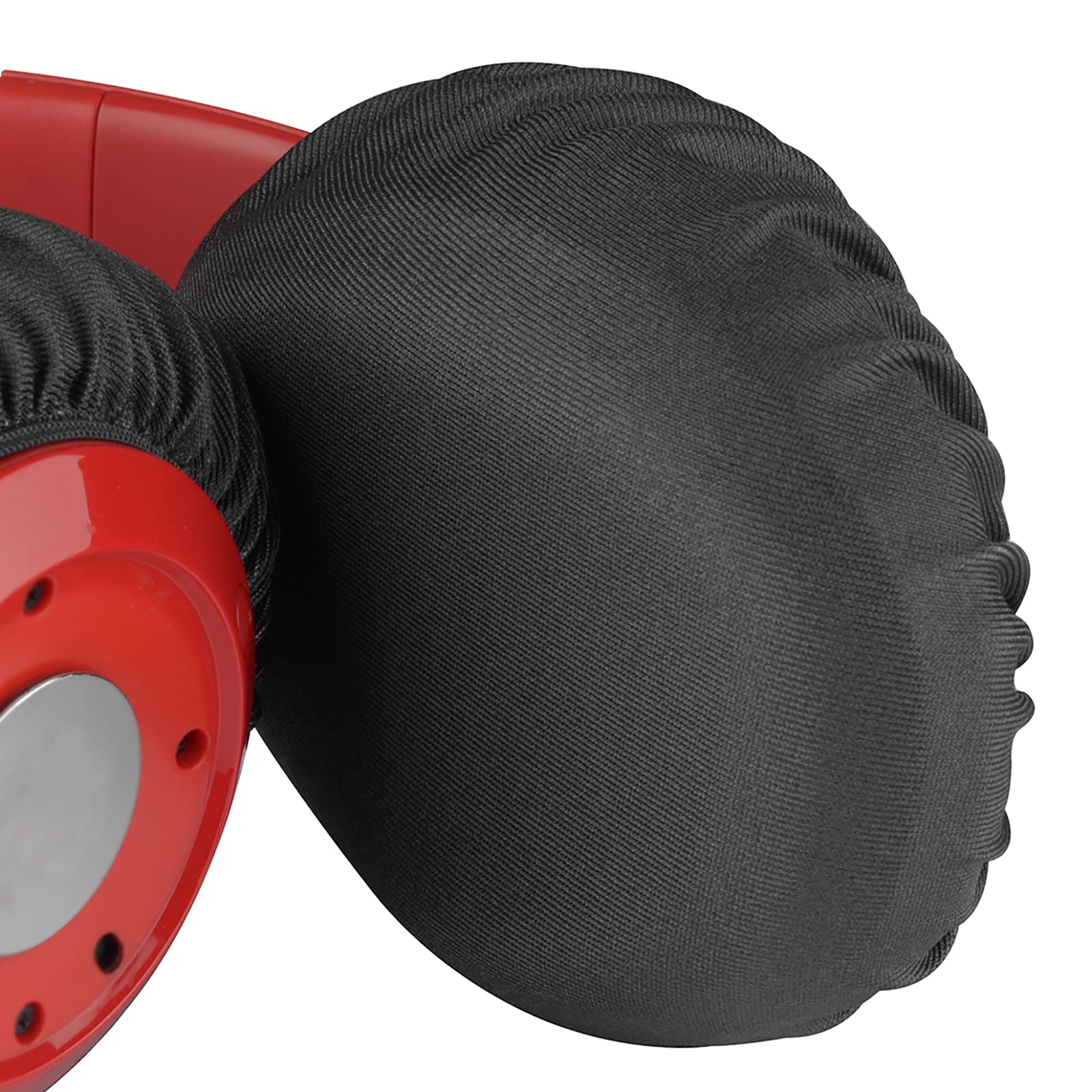 Geekria 2 Pairs Stretchable Headphone Ear Covers - Washable Fabric Sweat Protectors for Over-Ear Headphones (M/Black-Red) - Perfect for Gym, Gaming & Travel
