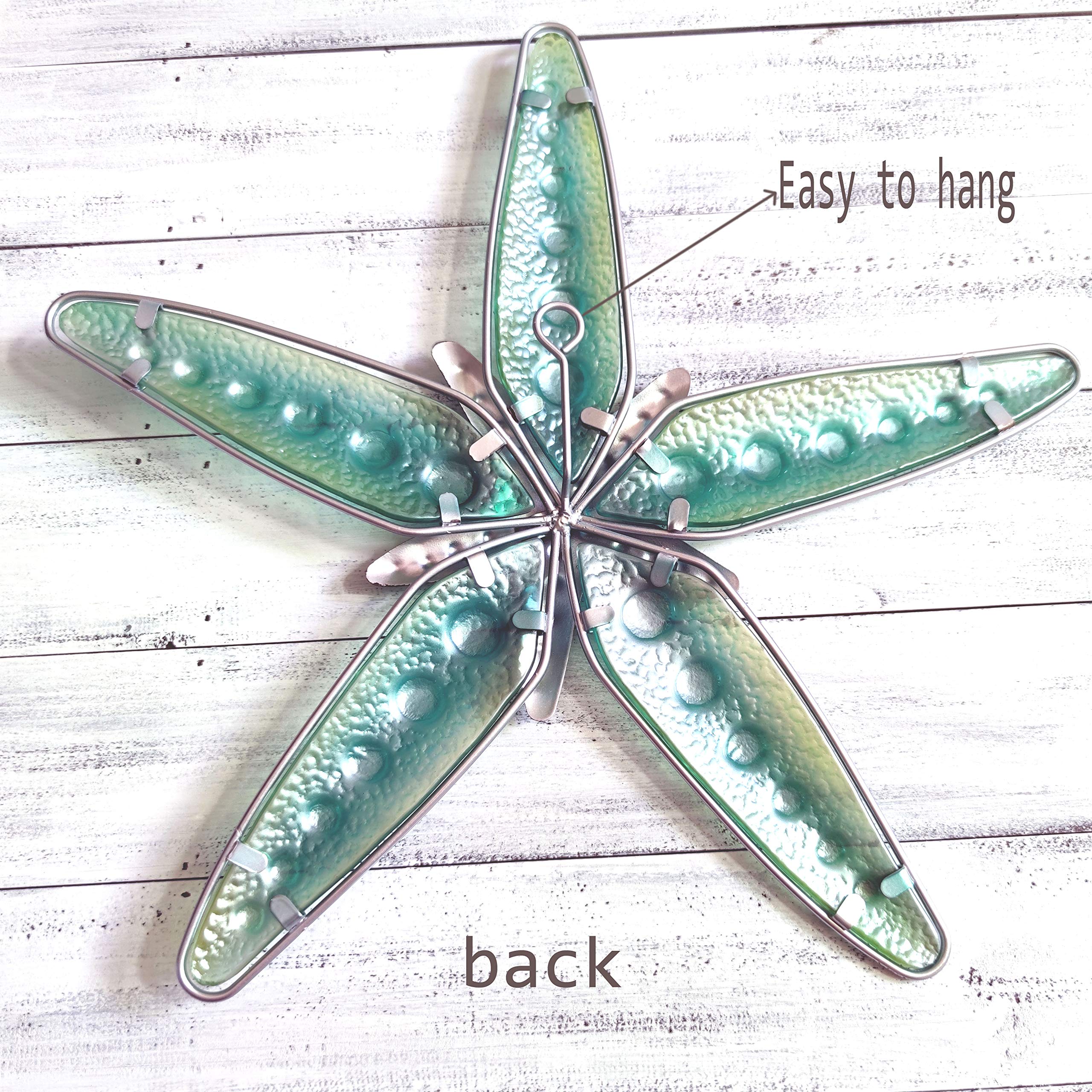 JOYBee Metal & Fused Glass Starfish Wall Art Decor - 13.25x12.75 Inch Coastal Home Decor for Living Room, Bathroom, Kitchen, Garden & Patio | Nautical Sea Life Wall Hanging for Beach House & Ocean Themed Interiors