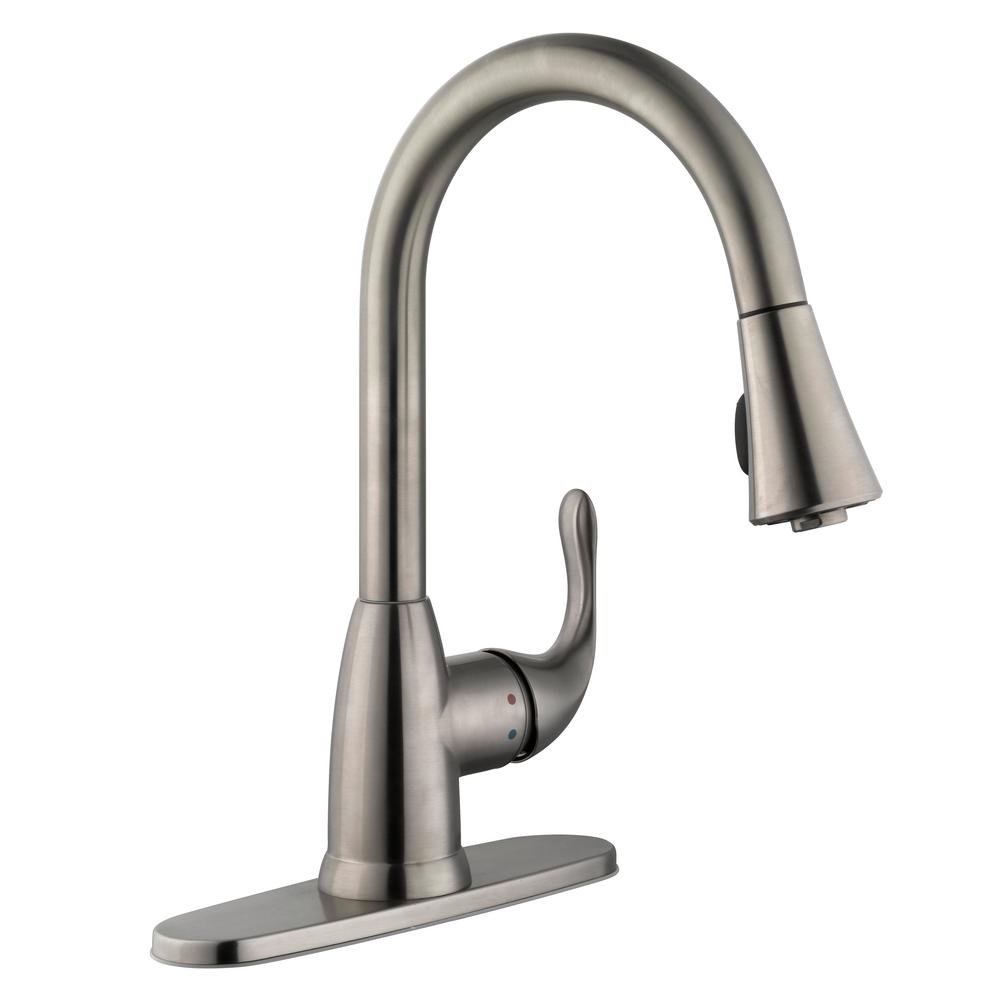 Stainless Steel Single-Handle Pull-Down Sprayer Kitchen Faucet by Glacier Bay - Modern Water-Saving Design for Cooking, Washing Dishes & Filling Pots (Model 67551-0308D2)