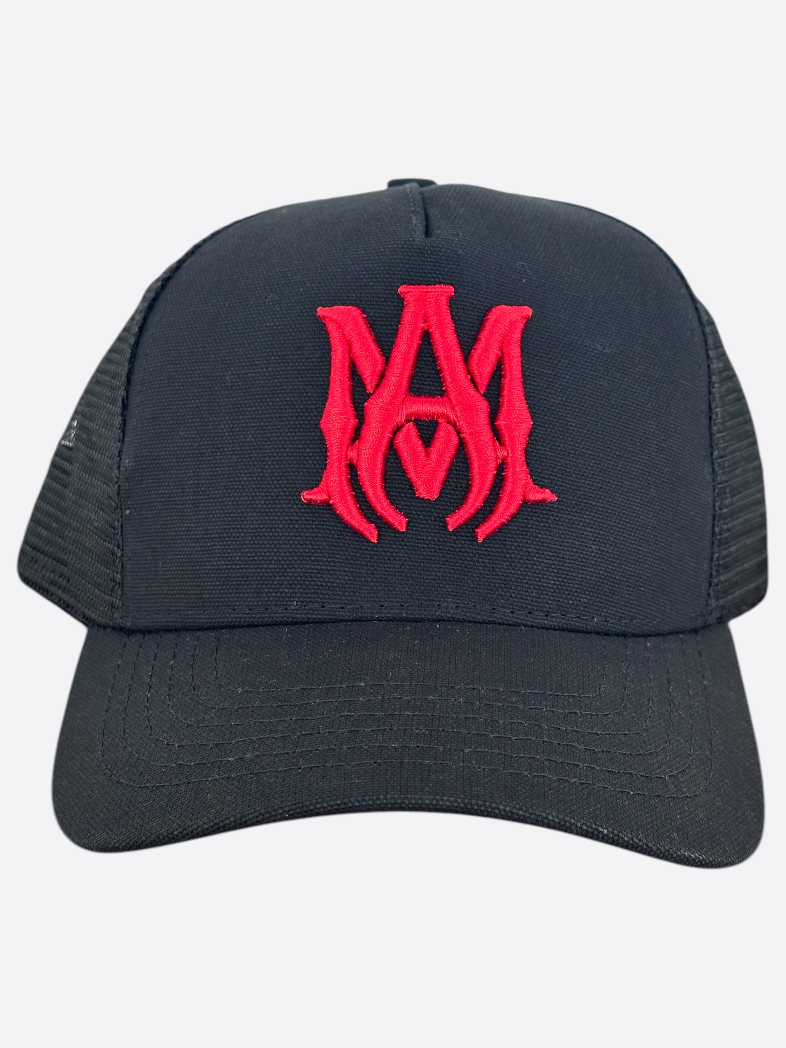 Amiri Black & Red MA Logo Trucker Hat - Stylish Snapback Cap for Men & Women - Perfect for Streetwear, Casual Outfits & Outdoor Activities