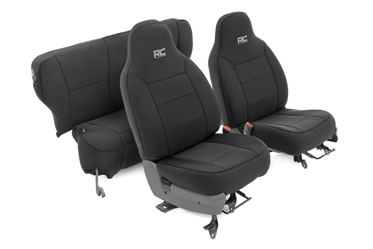 Rough Country Neoprene Seat Covers for Jeep Cherokee XJ 1997-2001 - Waterproof, UV Resistant, Foam Padded Front & Rear Seat Cover Set with Detachable Headrests | Perfect for Off-Roading, Camping & Outdoor Adventures
