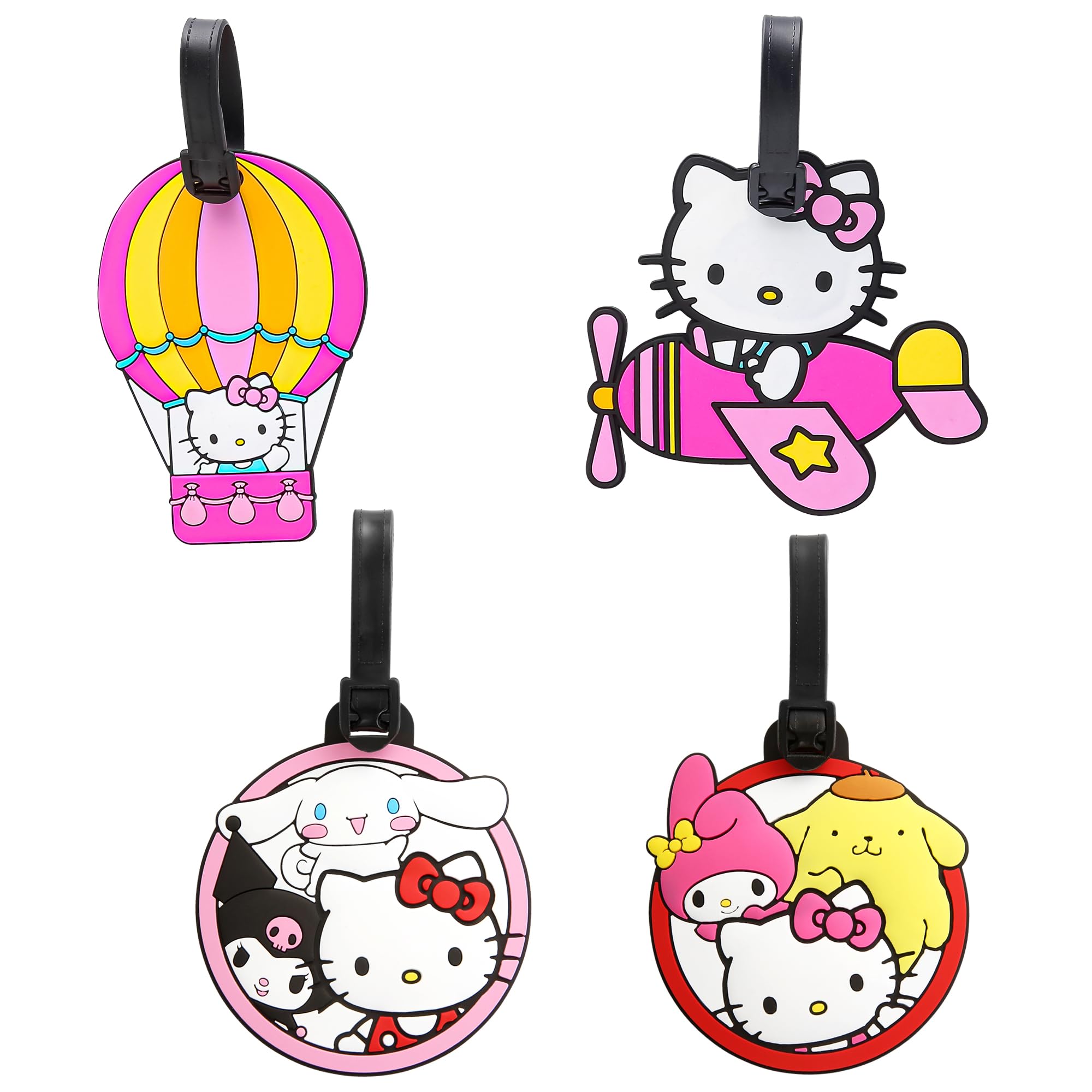 Hello Kitty and Friends Luggage Tags 4-Pack - Official Licensed Cute Suitcase Bag Tags for Travel Accessories | Perfect for Kids' Backpacks, Suitcases & Carry-Ons