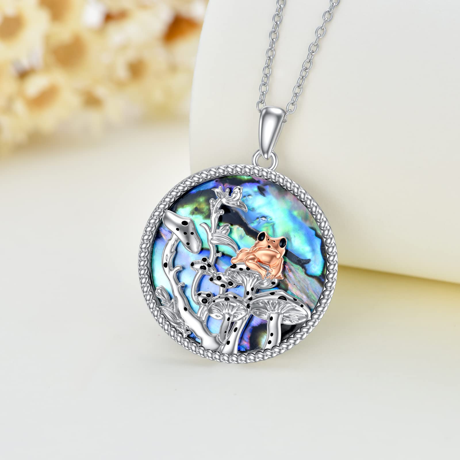 925 Sterling Silver Mushroom Frog Necklace - Cute Botanical Jewelry Gift for Women, Wife, Girlfriend, Sister - Perfect for Birthday, Anniversary & Everyday Boho Style Accessories