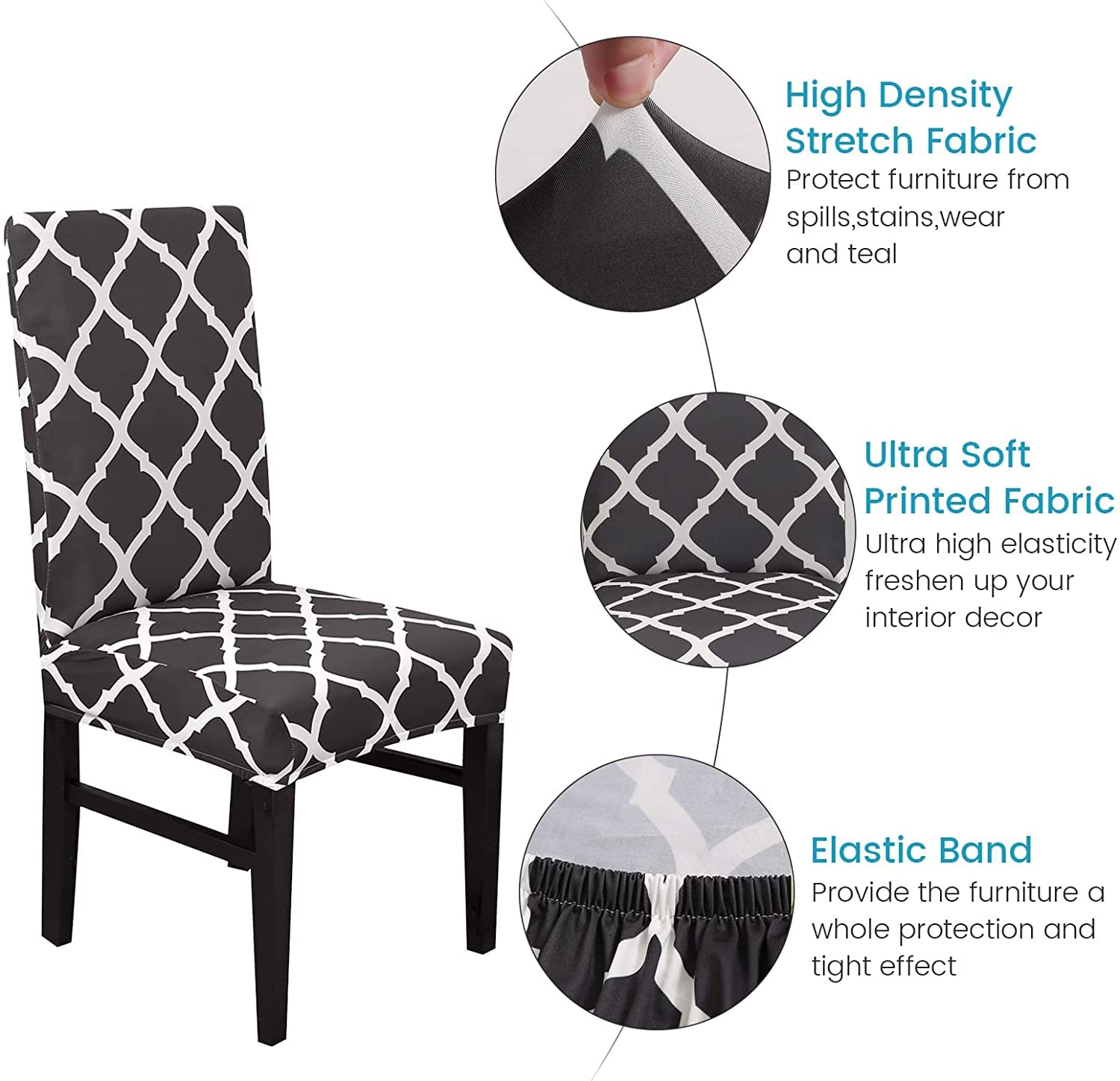 Premium Elastic Dining Chair Covers Set of 4 - Stretchable, Washable & Removable Seat Protectors for Kitchen, Wedding, Banquet & Party Decor (Black) | Perfect for Home, Restaurant & Event Decoration