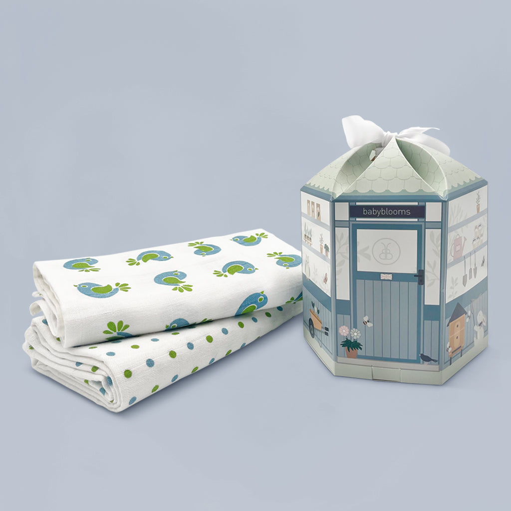 Premium Organic Cotton Muslin Swaddle Blankets for Babies - Soft Breathable Baby Shower Gift Set (Blue) - Perfect for Newborn Swaddling, Nursing Cover & Stroller Blanket