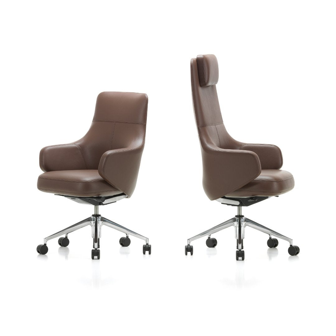 Premium High Back Executive Office Chair - Ergonomic Leather Desk Chair with Adjustable Height & Lumbar Support for Home & Business Workspaces