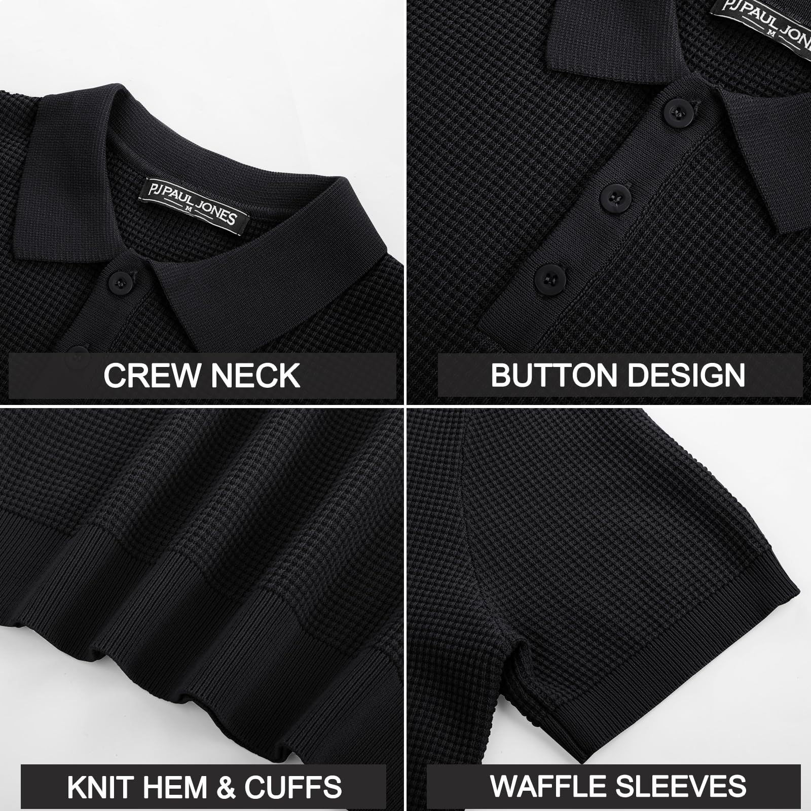 PJ PAUL JONES Men's Short Sleeve Polo Shirts - Breathable Knit Waffle Texture Casual Golf Shirt for Men | Perfect for Golf, Office, and Summer Outings