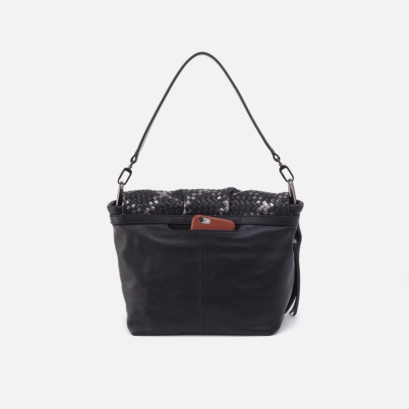 Harley Convertible Shoulder Bag - Genuine Woven Leather Crossbody Purse for Women, Black Metallic with Adjustable Strap | Perfect for Work, Travel & Everyday Use