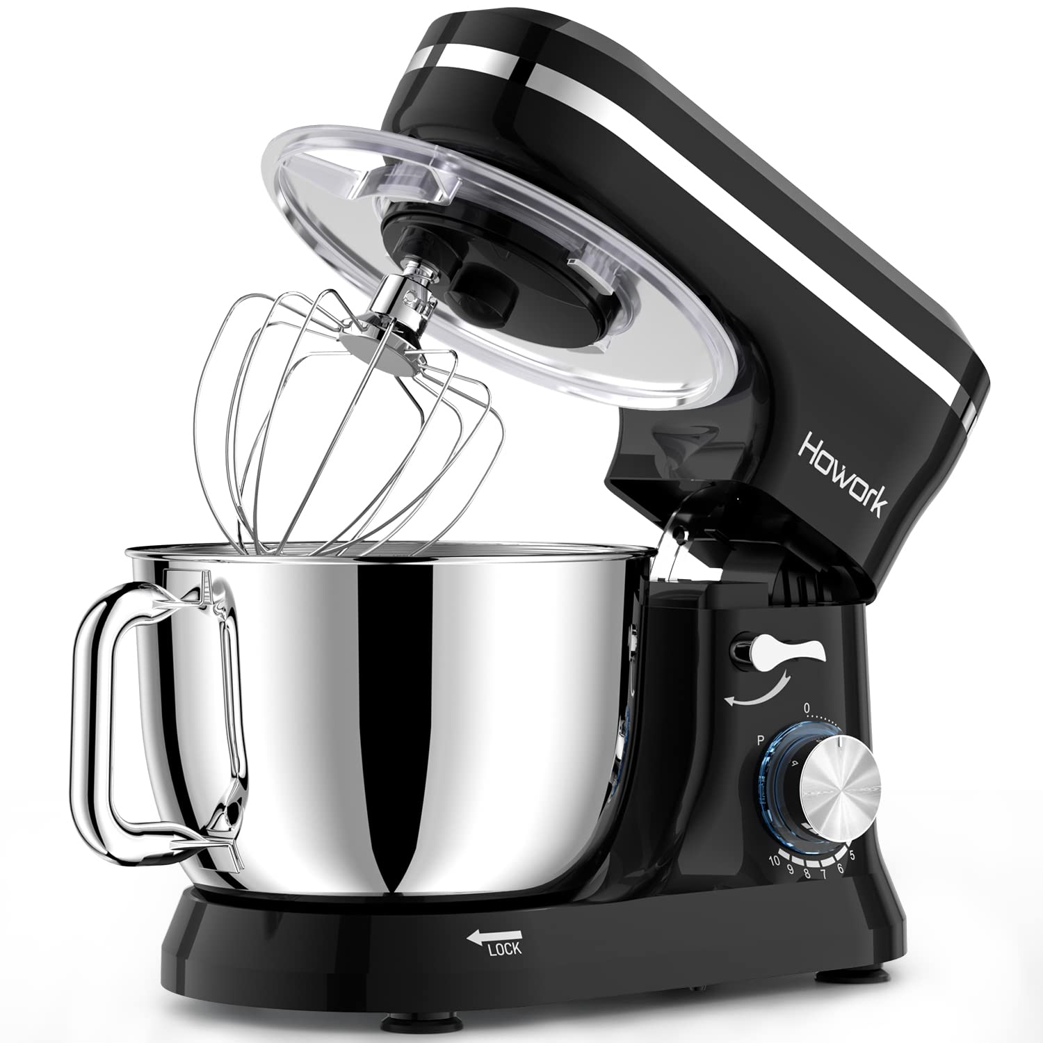 HOWORK 6.5QT Stand Mixer - 10+ Speed Electric Kitchen Mixer with Stainless Steel Bowl, Dough Hook, Wire Whip & Beater - Perfect for Baking Cakes, Cookies, Bread & Dough - Ideal for Home Bakers & Cooking Enthusiasts
