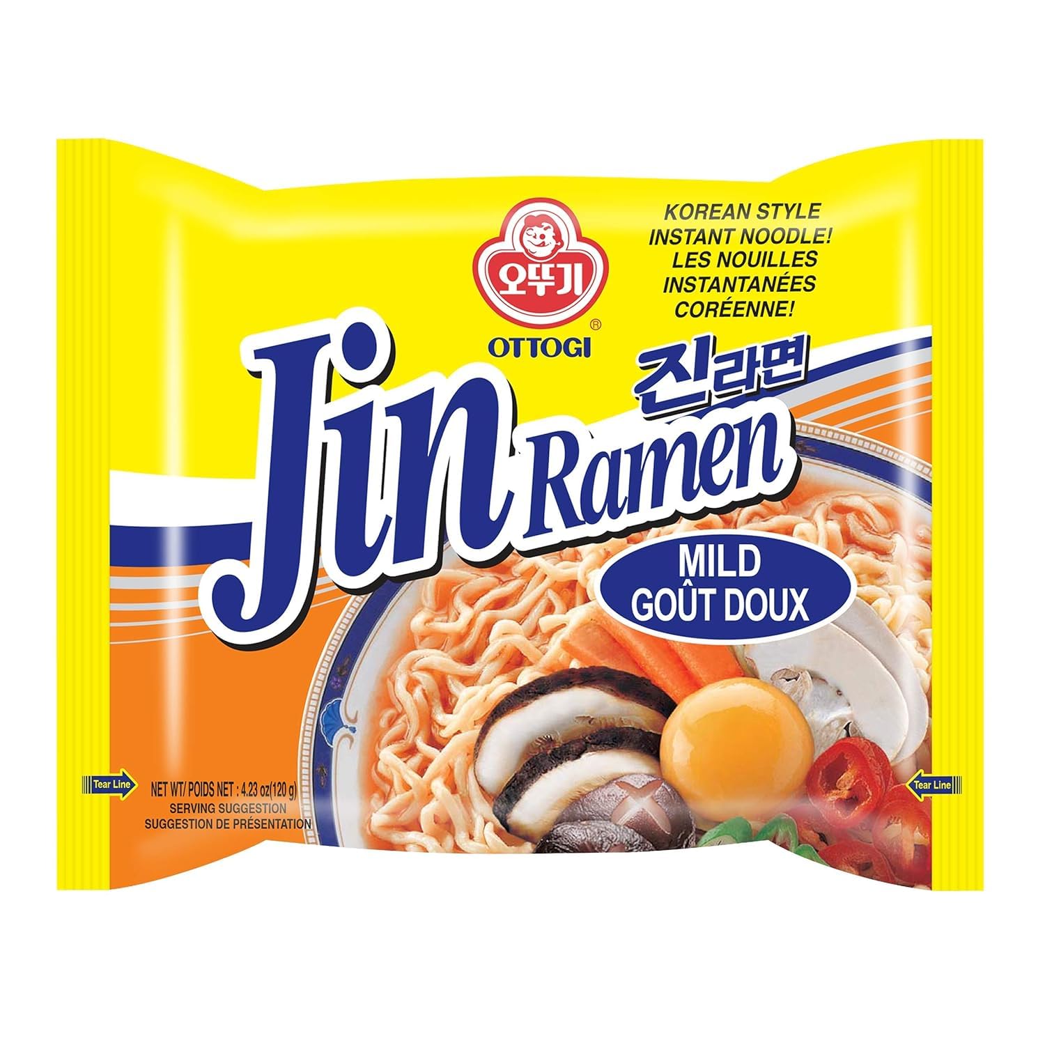 OTTOGI Jin Ramen Mild Flavor - Authentic Korean Instant Noodles (4.23oz x 4 Pack) | Quick & Easy Meal for Busy Weeknights, College Dorm Snacks & Asian Food Lovers