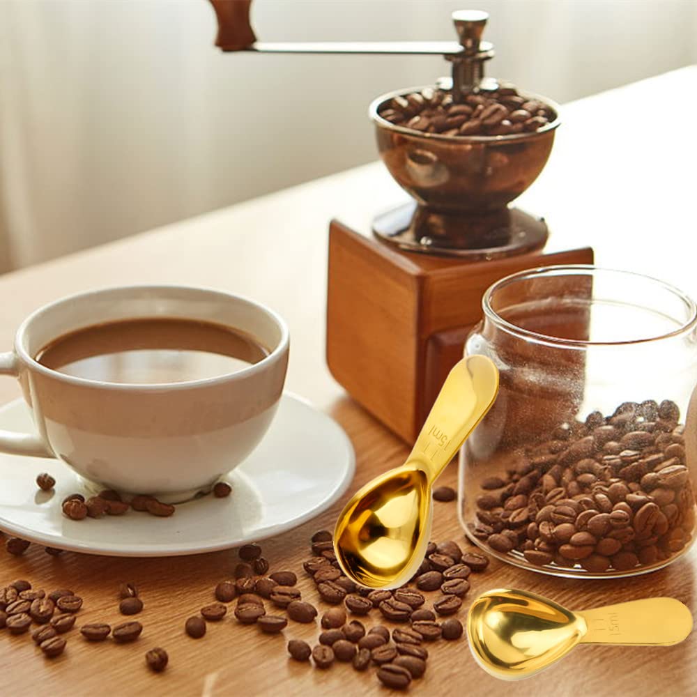 4-Piece Stainless Steel Coffee Scoop Set - Short Handle Tablespoon Measuring Spoons for Coffee, Tea, Sugar & Flour - Perfect for Baristas, Home Brewing & Baking