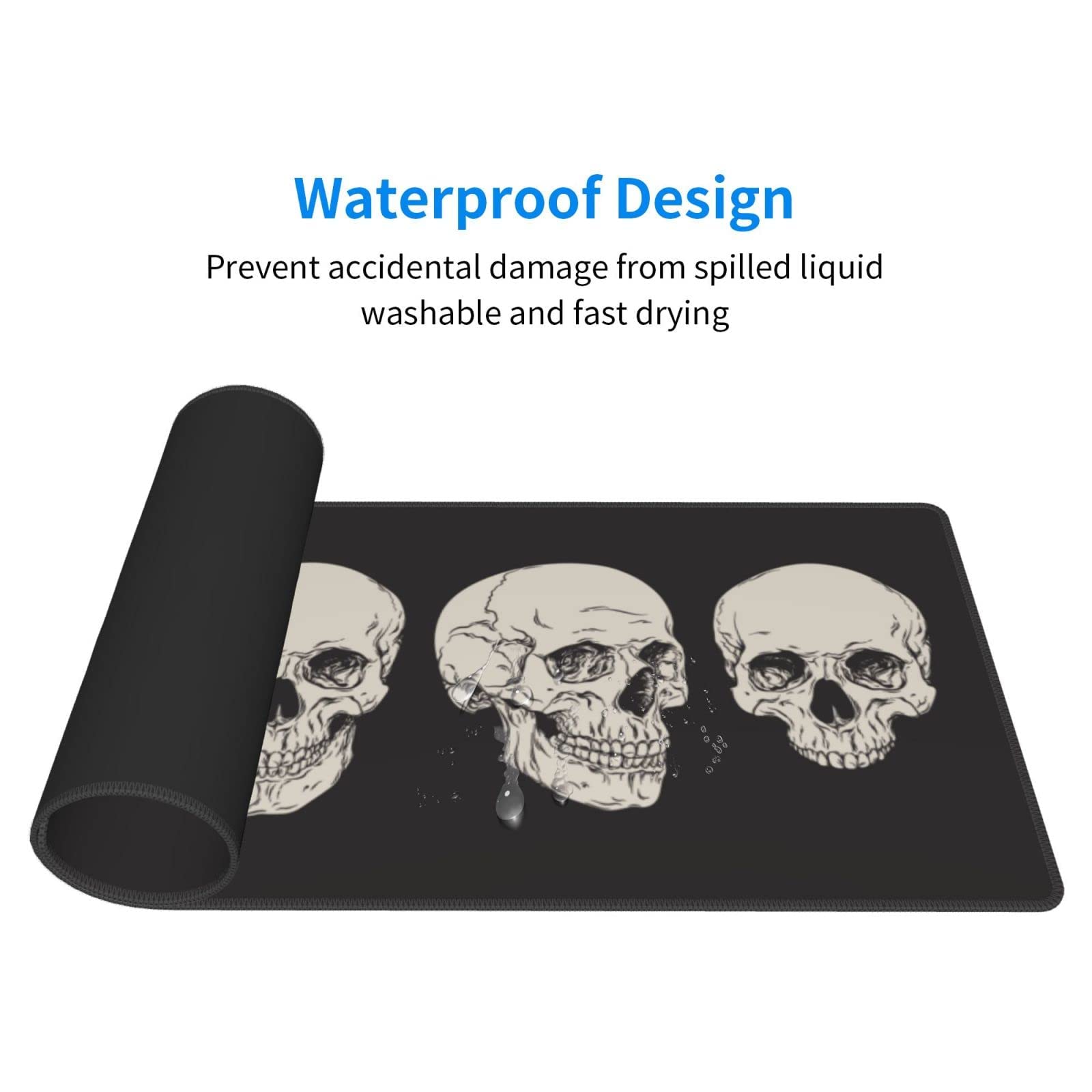 Human Skull Design Gaming Mouse Pad - Non-Slip XL Large Mouse Mat with Stitched Edges & Rubber Base for PC, Laptop, Computer - Perfect for Gaming Setup, Office Work, and Home Desk Accessories