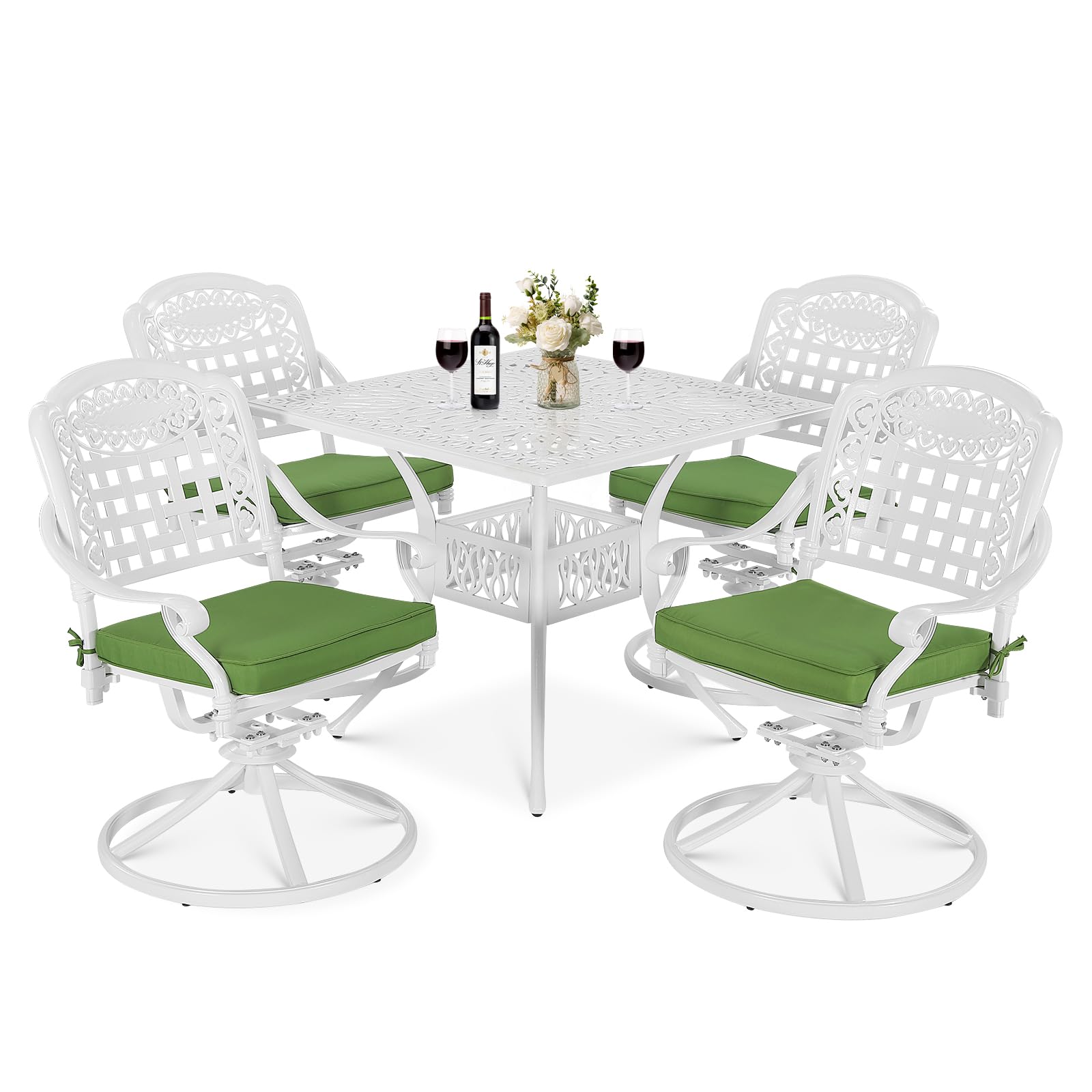 VIVIJASON 5-Piece All-Weather Outdoor Patio Dining Set - Cast Aluminum Conversation Set with 4 Swivel Rocker Chairs & 35.4