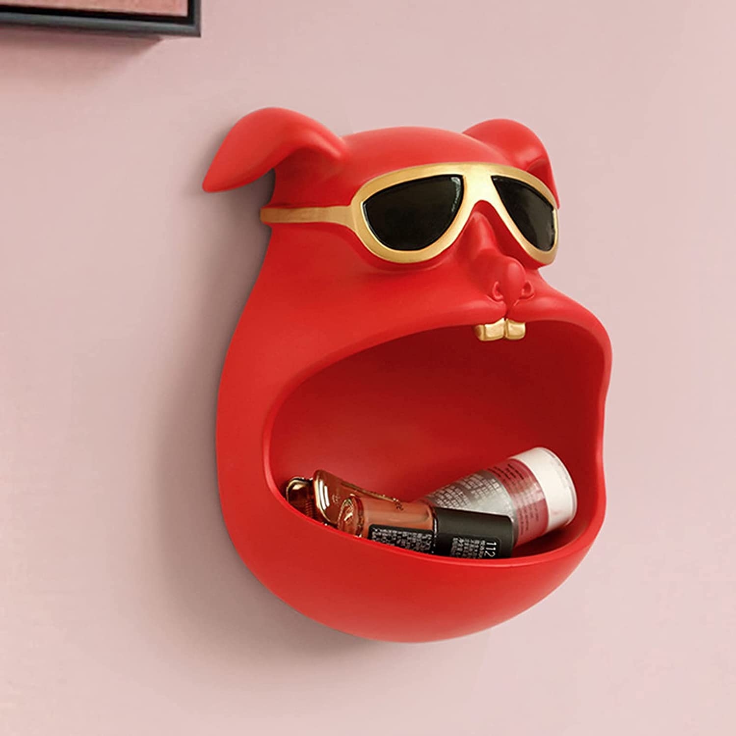**Stylish Resin Key Bowl with Sunglasses Dog Figurine - Wall Mounted Key Holder, Candy Dish & Jewelry Organizer - Perfect for Home, Office, or Gift Giving**
