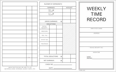 TCS Form 220 Pocket Size Weekly Time Cards - 1000 Count Pack - Perfect for Employee Time Tracking, Payroll Management & Small Business Office Use