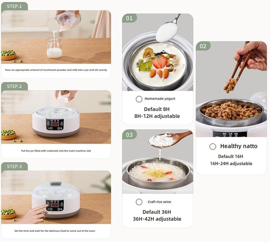 Electric Yogurt Maker Machine with 8 Glass Jars (1400ml) - 36-Hour Timer & Precise Temperature Control for Homemade Yogurt, Kefir, and Dairy-Free Alternatives - Perfect for Healthy Breakfast, Snacks, and Meal Prep (White)