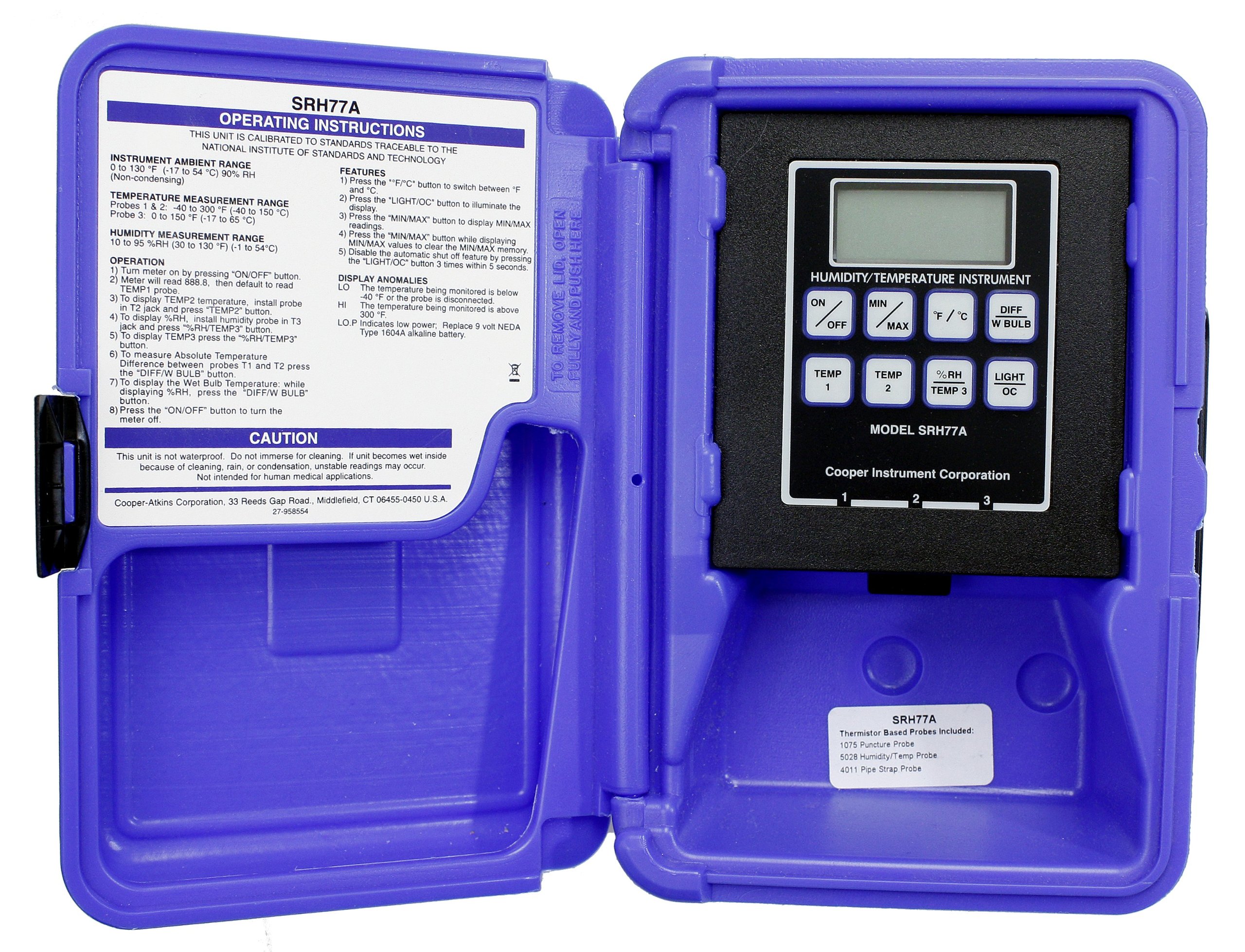Cooper-Atkins SRH77A Digital Thermometer Hygrometer -40°F to 300°F (-40°C to 150°C) Temperature Humidity Monitor for HVAC, Food Service, Industrial & Laboratory Use
