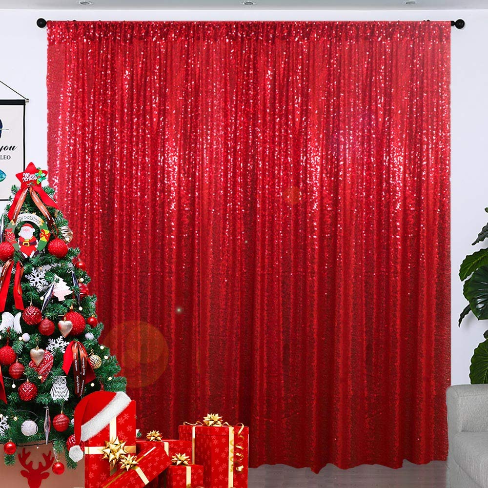 Partisout 4ft x 7ft Red Sequin Backdrop Curtain - Sparkling Sequence Party Decor for Weddings, Birthdays & Photo Booths | Glittering Photo Background for Events, Celebrations & Instagram Shoots