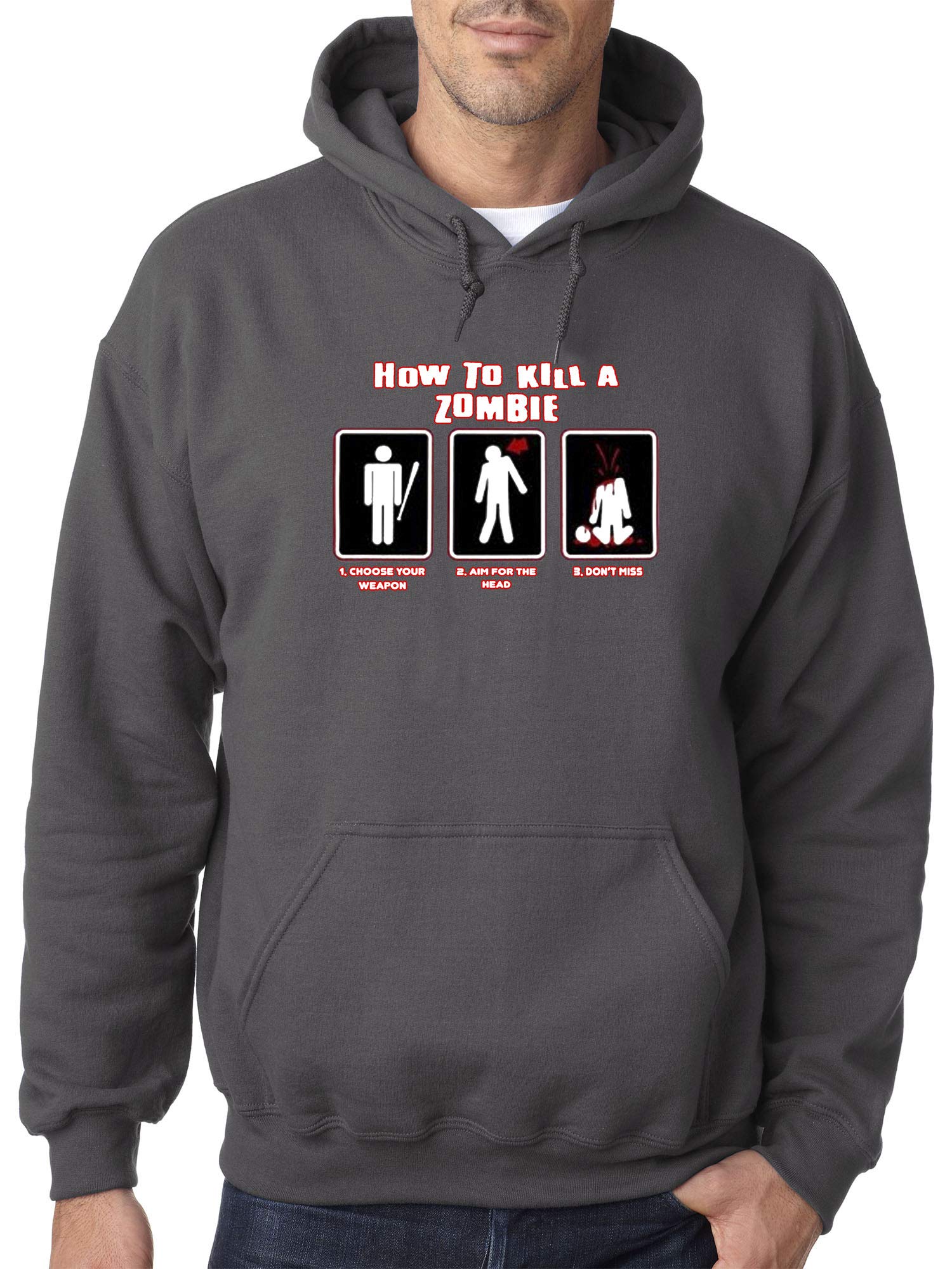 True Way 072 - How to Kill A Zombie Unisex Pullover Hoodie Sweatshirt for Adults, Medium Charcoal - Perfect for Halloween Costumes, Cosplay Events & Zombie Apocalypse Lovers
