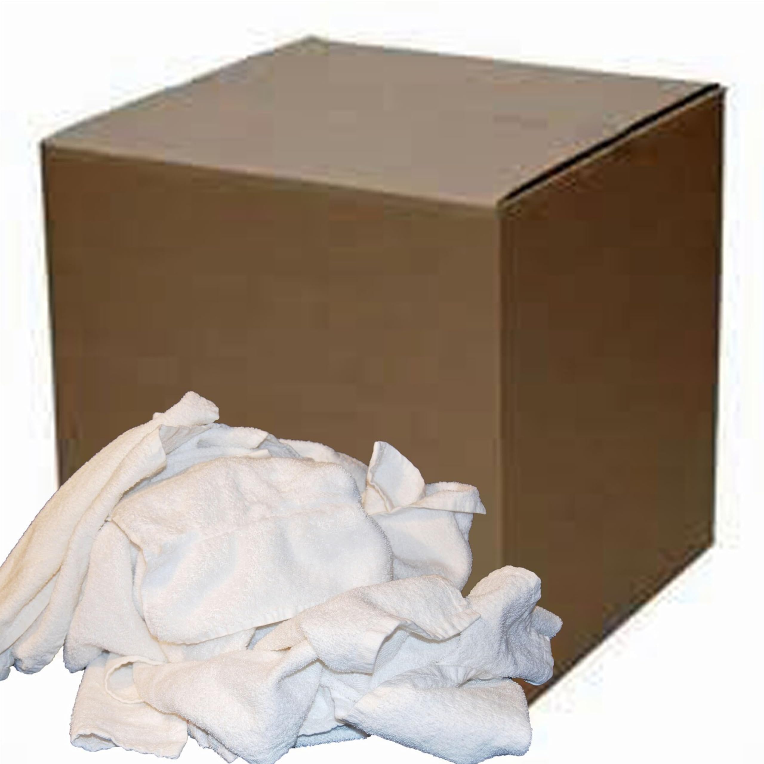 50 Lb. Box of Premium White Cotton Terry Cleaning Rags - Industrial Shop Towels - Reclaimed Absorbent Cloths for Plumbing, Auto Detailing & Workshop Use