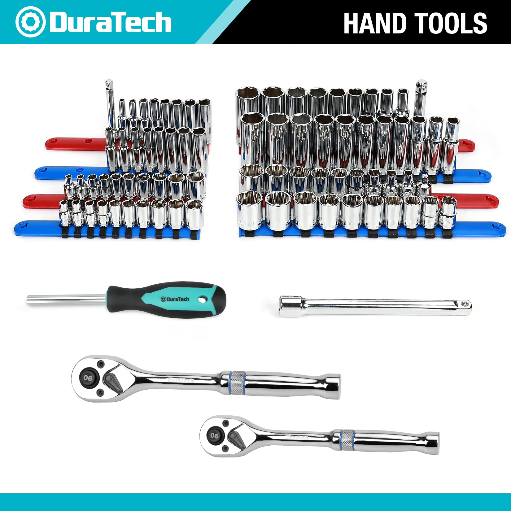 DURATECH 269-Piece Socket Wrench Set & Home Repair Tool Kit - Complete Mechanics Hand Tool Set with Wide Mouth Storage Bag | Perfect for DIY Projects, Auto Repairs, and Household Maintenance