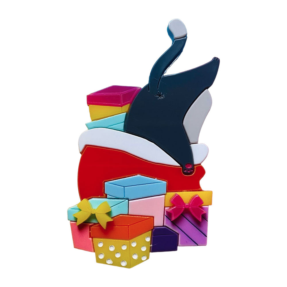 Where is My Present?! Christmas Collection Acrylic Brooch by Makokot Design - Perfect for Holiday Gifts, Party Favors & Festive Outfit Accessories