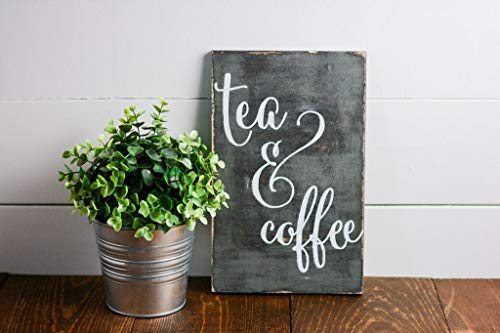 Rustic Wooden Coffee and Tea Sign - Vintage Cafe Decor for Coffee Bar, Kitchen, Shelf - Perfect for Home, Office & Gifts - But First Coffee