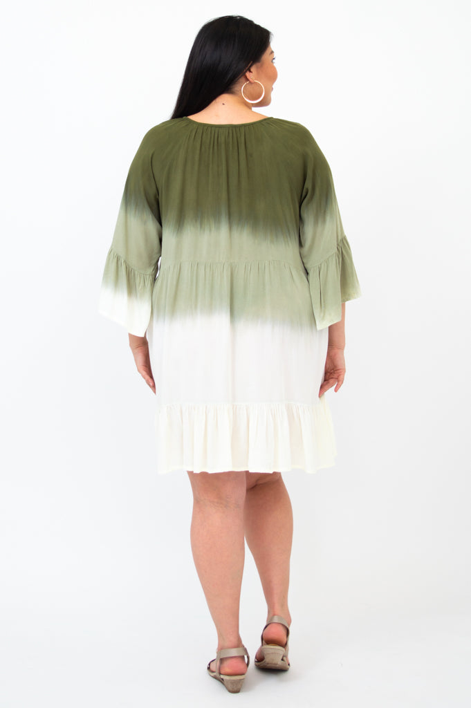 Ellie Dress - Green Dip Dye Flowy Midi Dress for Women | Summer Boho Chic Style | Perfect for Beach Vacations, Date Nights & Outdoor Weddings